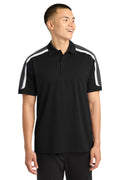 Sport-Tek Tricolor Shoulder Micropique Sport-Wick Polo. ST658 - Black/ Iron Grey/ White - front
