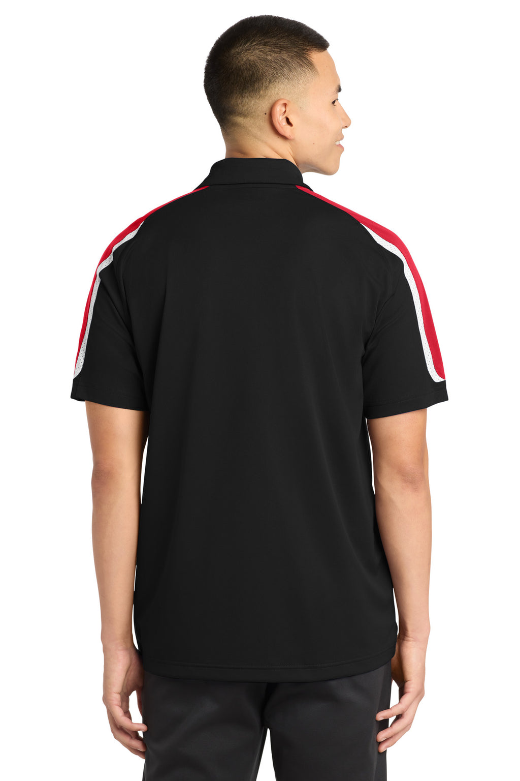 Sport-Tek Tricolor Shoulder Micropique Sport-Wick Polo. ST658 - Black/ True Red/ White - back