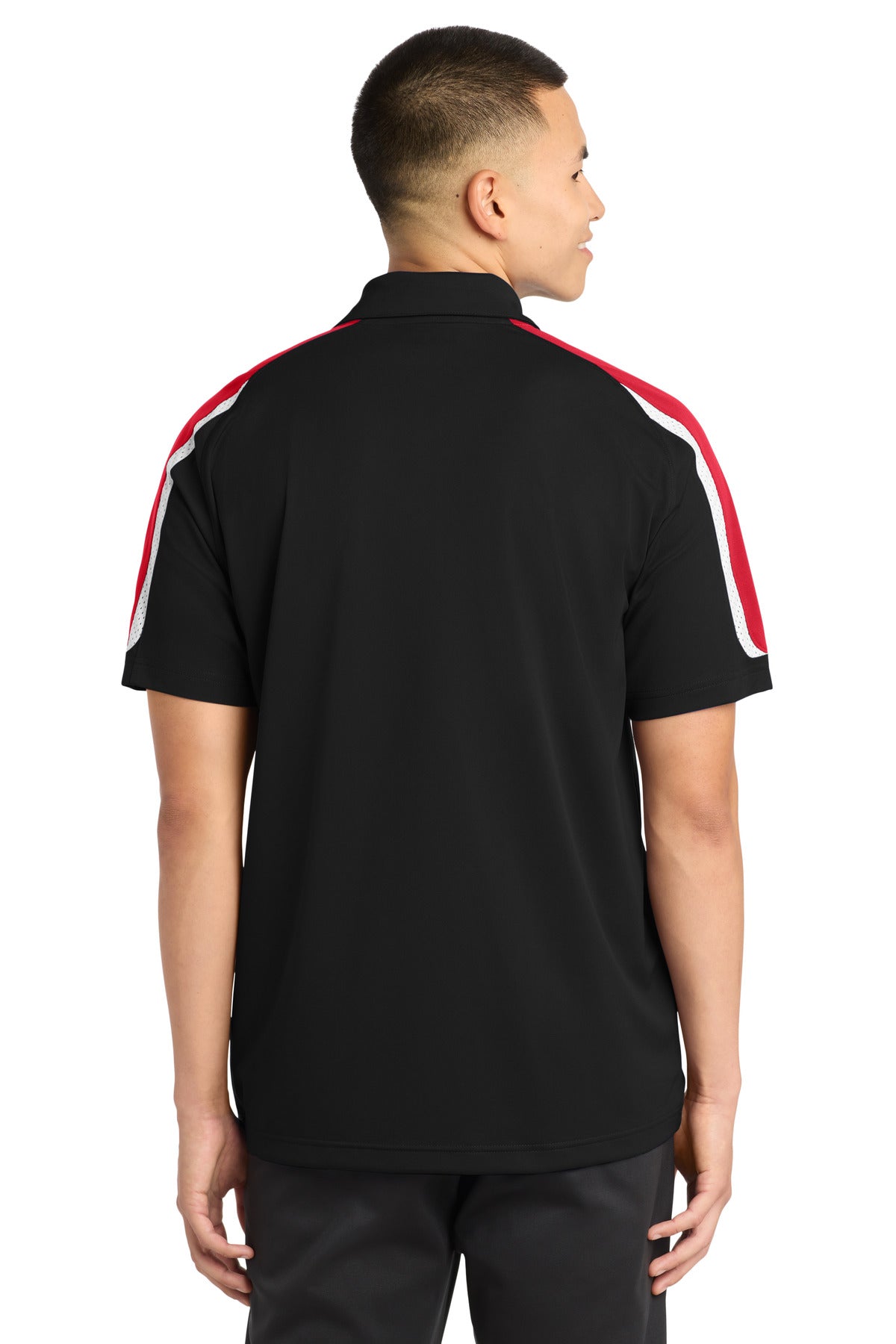 Sport-Tek Tricolor Shoulder Micropique Sport-Wick Polo. ST658 - Black/ True Red/ White - back