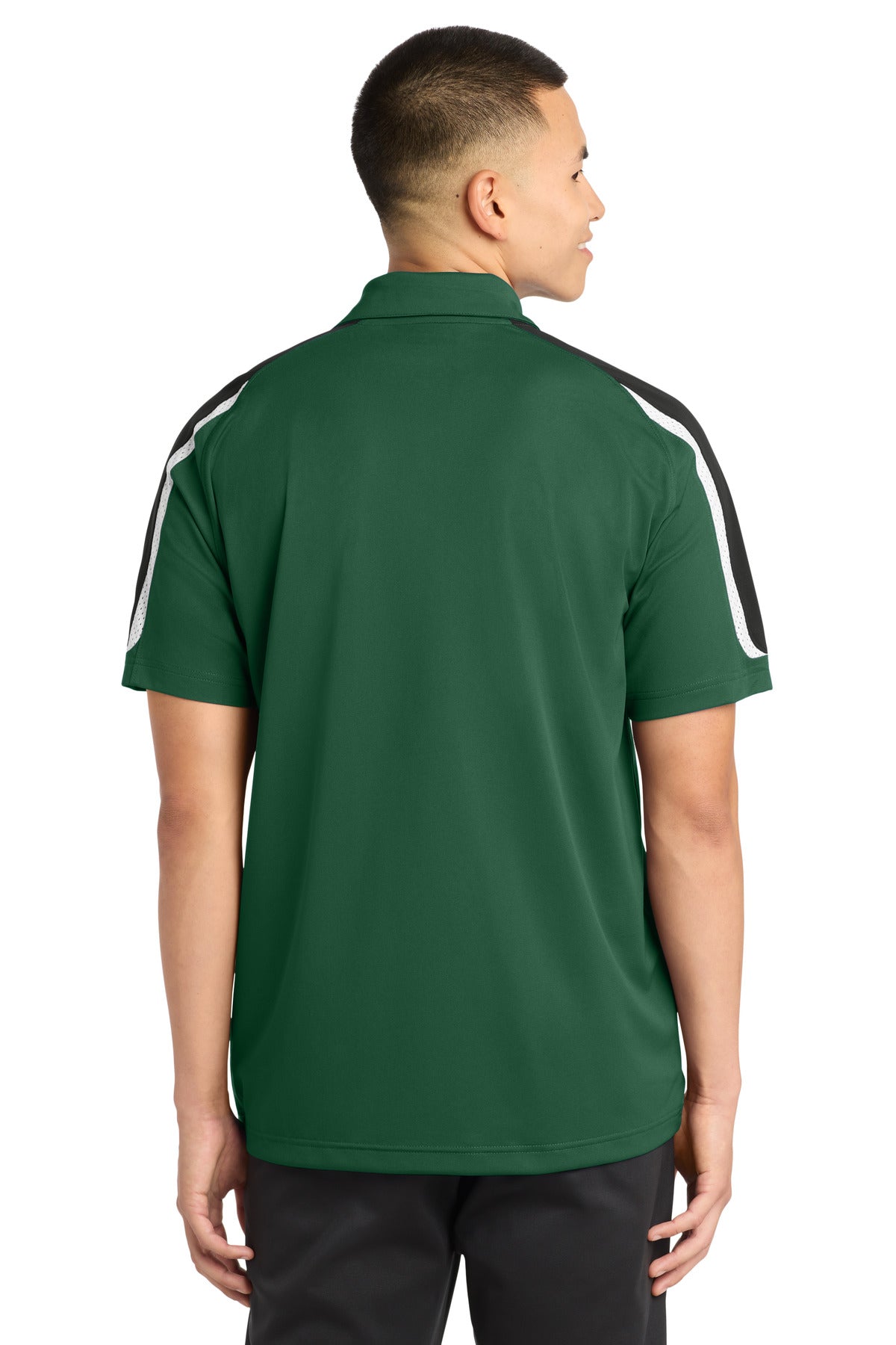 Sport-Tek Tricolor Shoulder Micropique Sport-Wick Polo. ST658 - Forest Green/ Black/ White - back