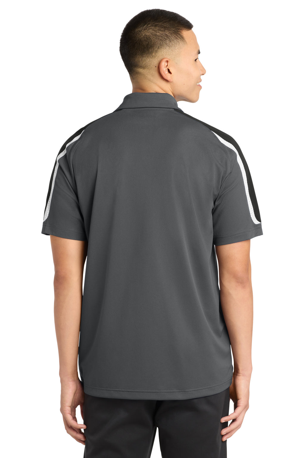 Sport-Tek Tricolor Shoulder Micropique Sport-Wick Polo. ST658 - Iron Grey/ Black/ White - back