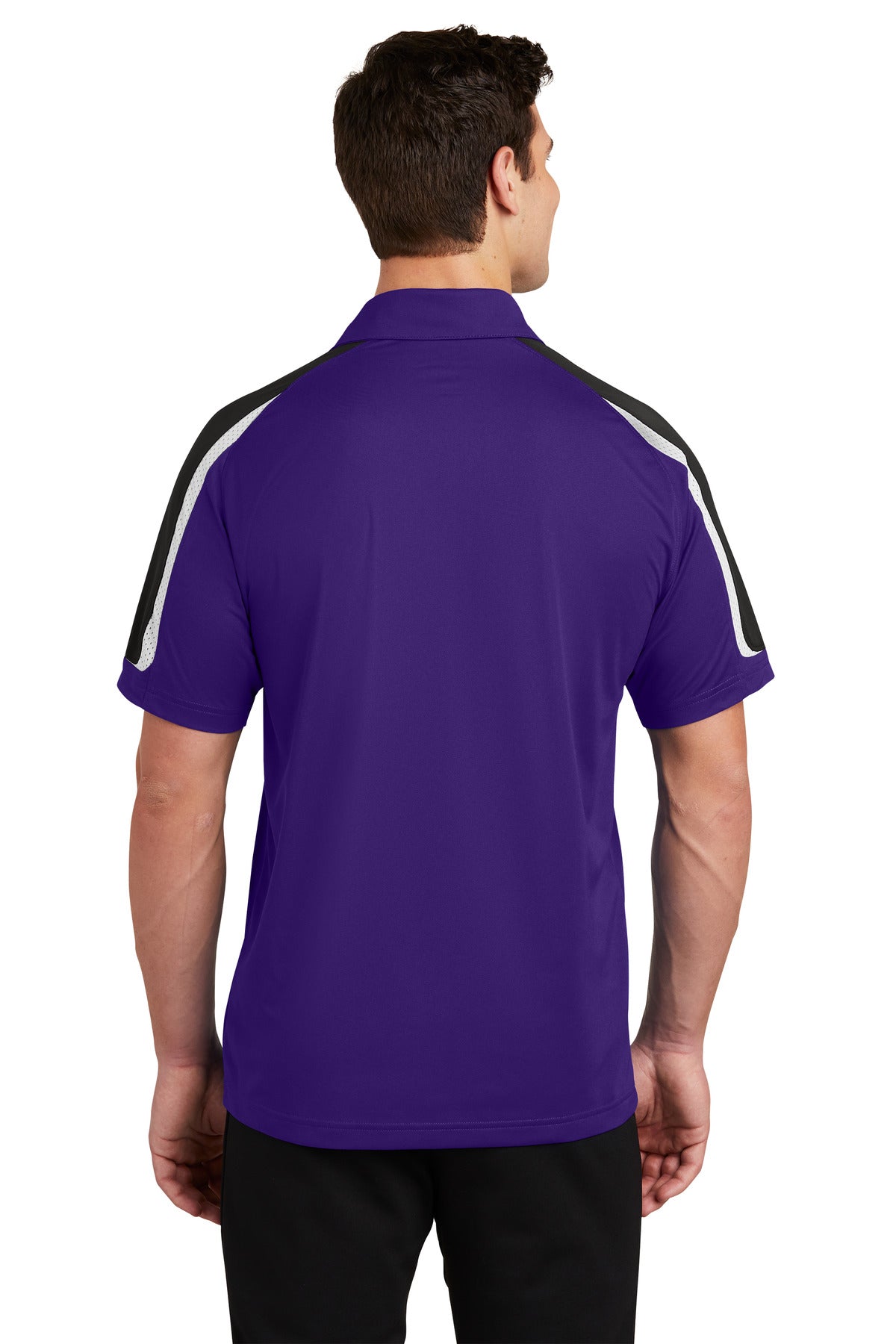 Sport-Tek Tricolor Shoulder Micropique Sport-Wick Polo. ST658 - Purple/ Black/ White - back