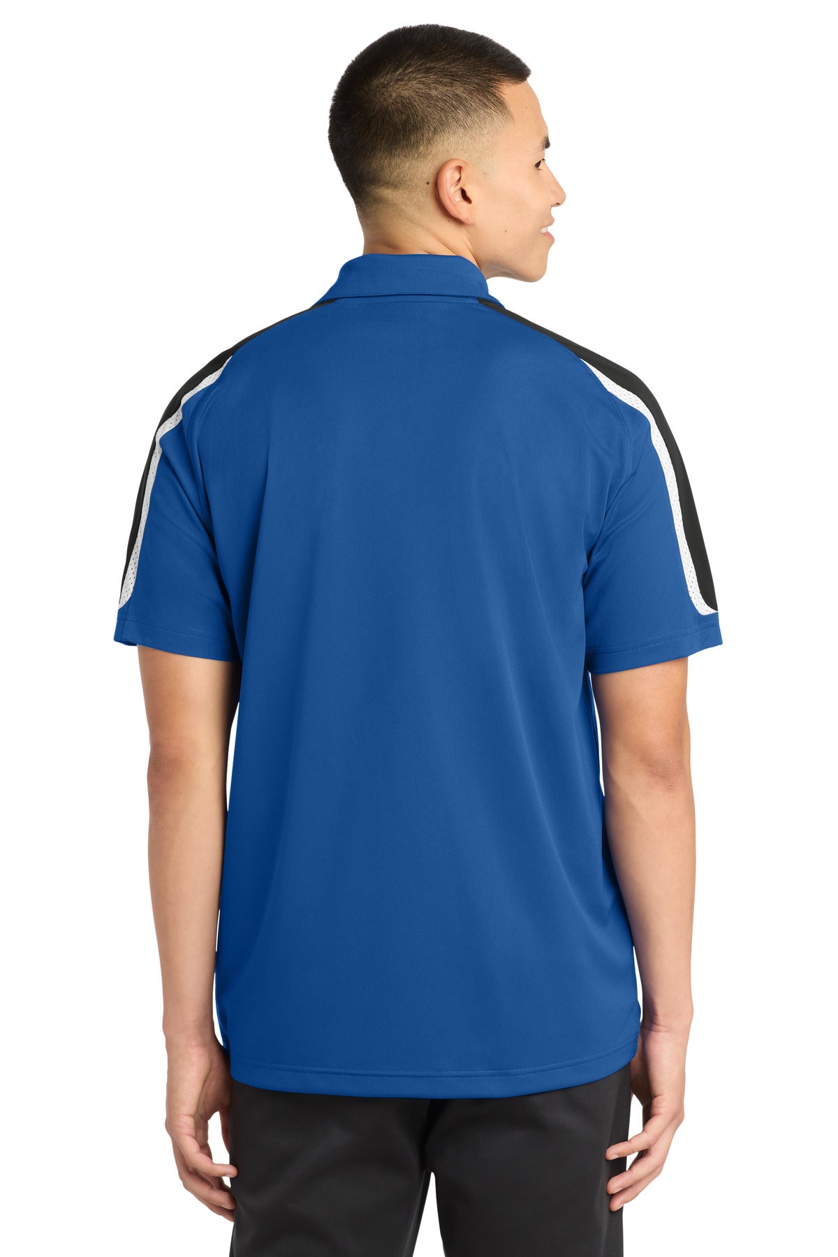 Sport-Tek Tricolor Shoulder Micropique Sport-Wick Polo. ST658 - True Royal/ Black/ White - back