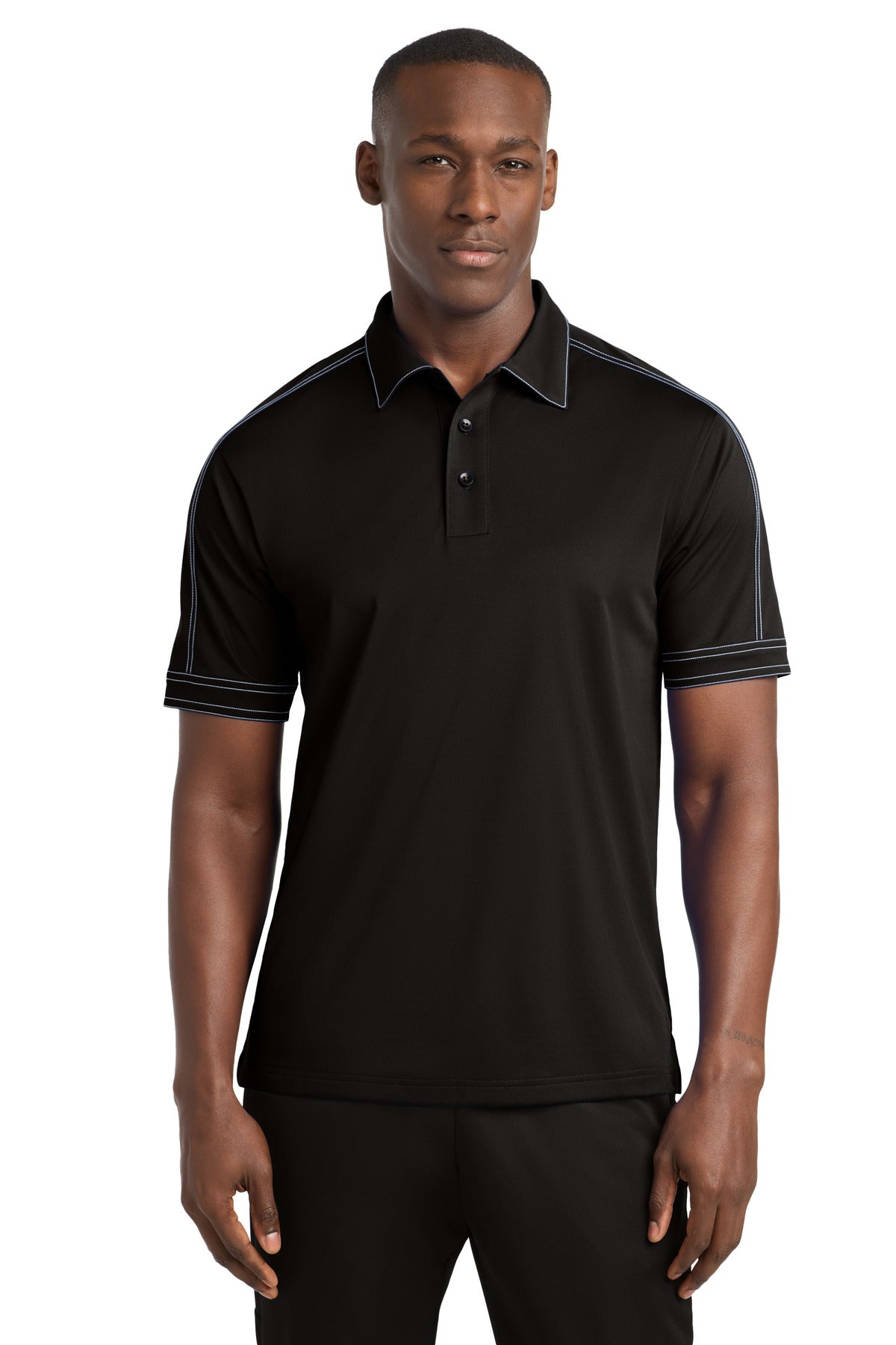 DISCONTINUED Sport-Tek Contrast Stitch Micropique Sport-Wick Polo. ST659 - Black - front
