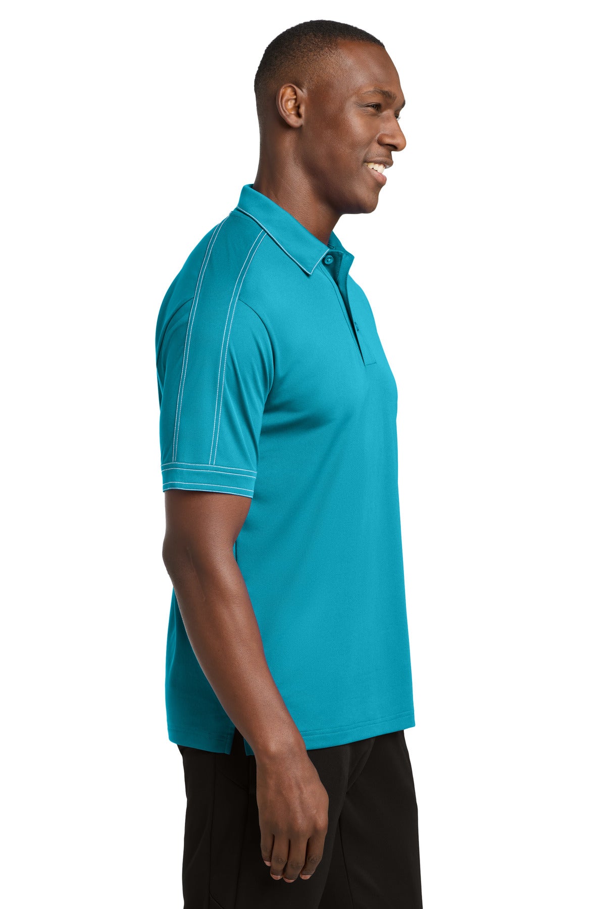 DISCONTINUED Sport-Tek Contrast Stitch Micropique Sport-Wick Polo. ST659 - Tropic Blue - side