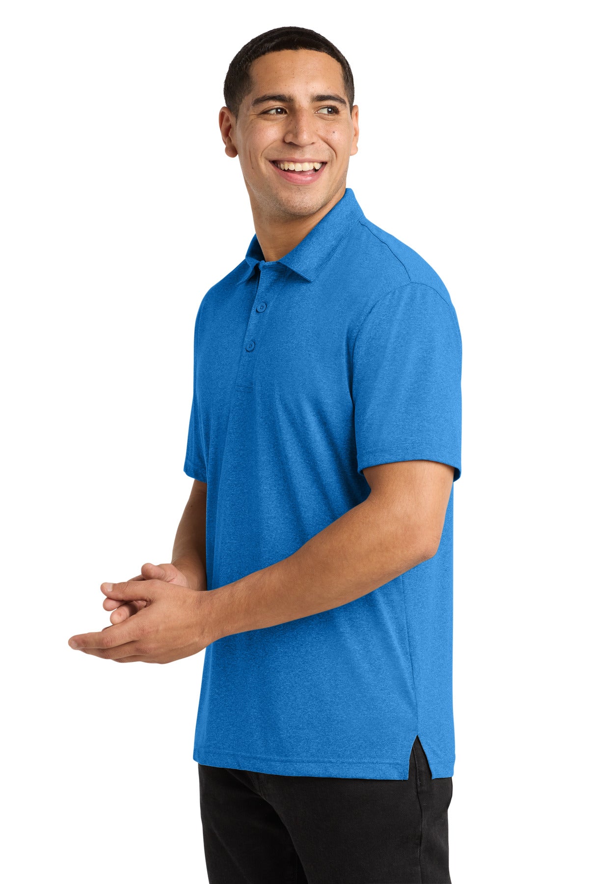Sport-Tek Heather Contender Polo. ST660 - Blue Wake Heather - side