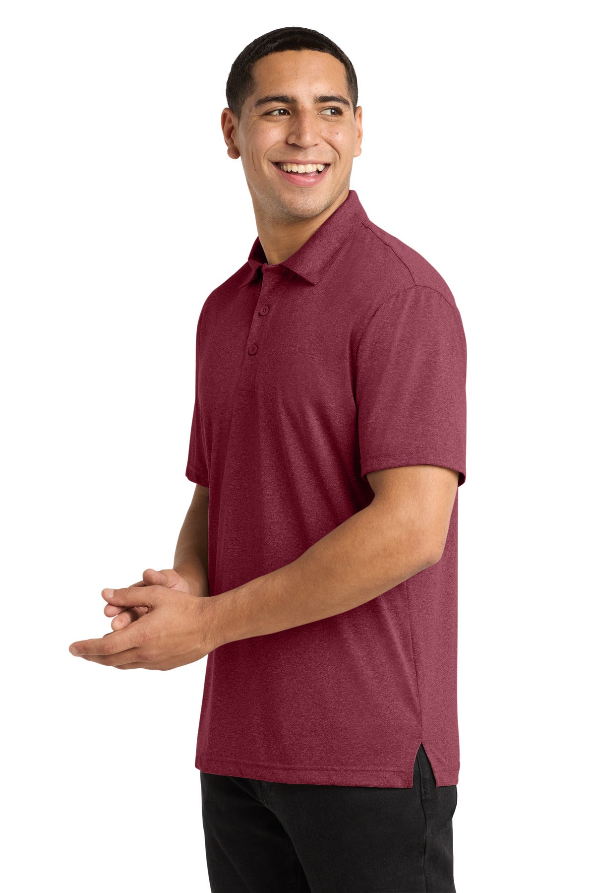Sport-Tek Heather Contender Polo. ST660 - Cardinal Heather - side