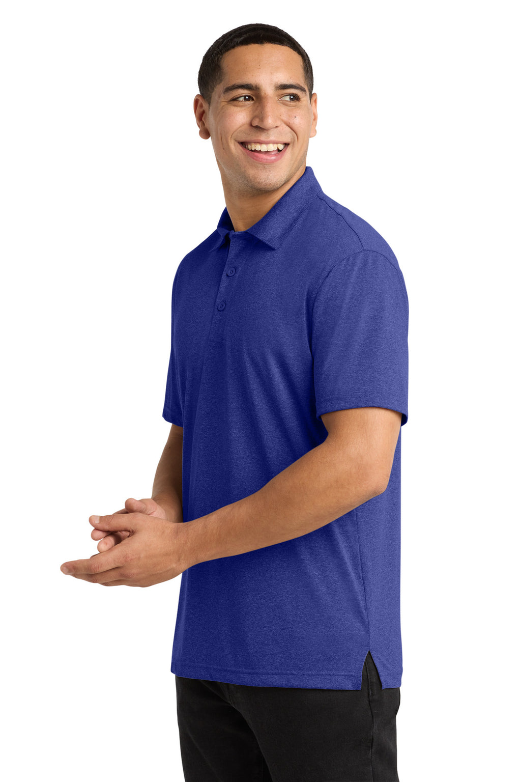 Sport-Tek Heather Contender Polo. ST660 - Cobalt Heather - side