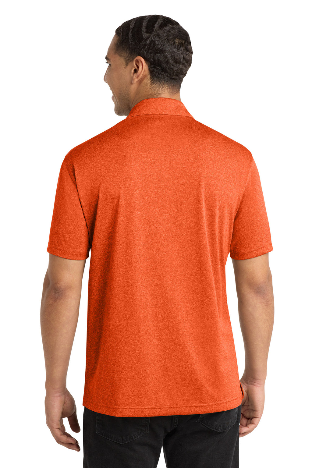 Sport-Tek Heather Contender Polo. ST660 - Deep Orange Heather - back