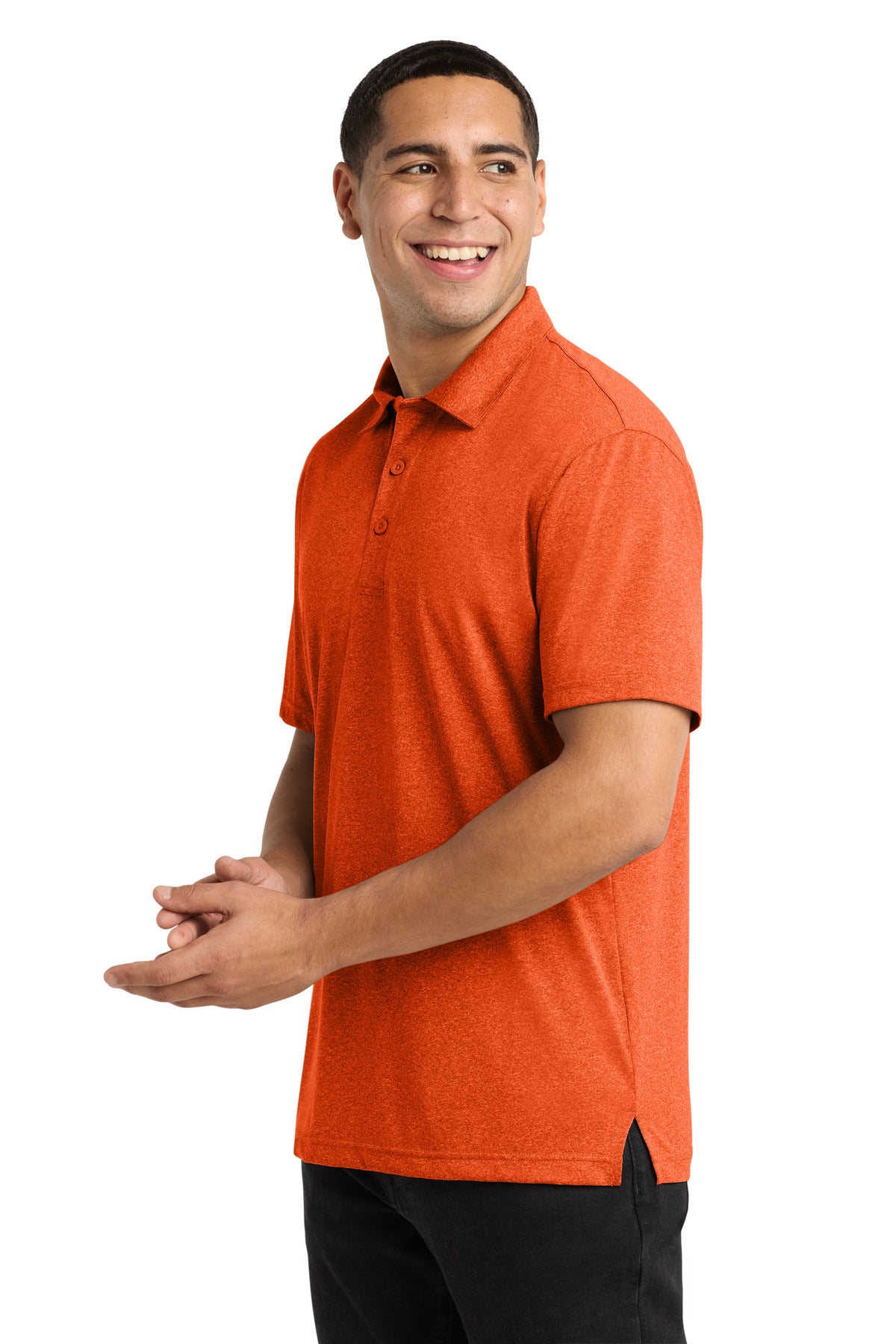 Sport-Tek Heather Contender Polo. ST660 - Deep Orange Heather - side