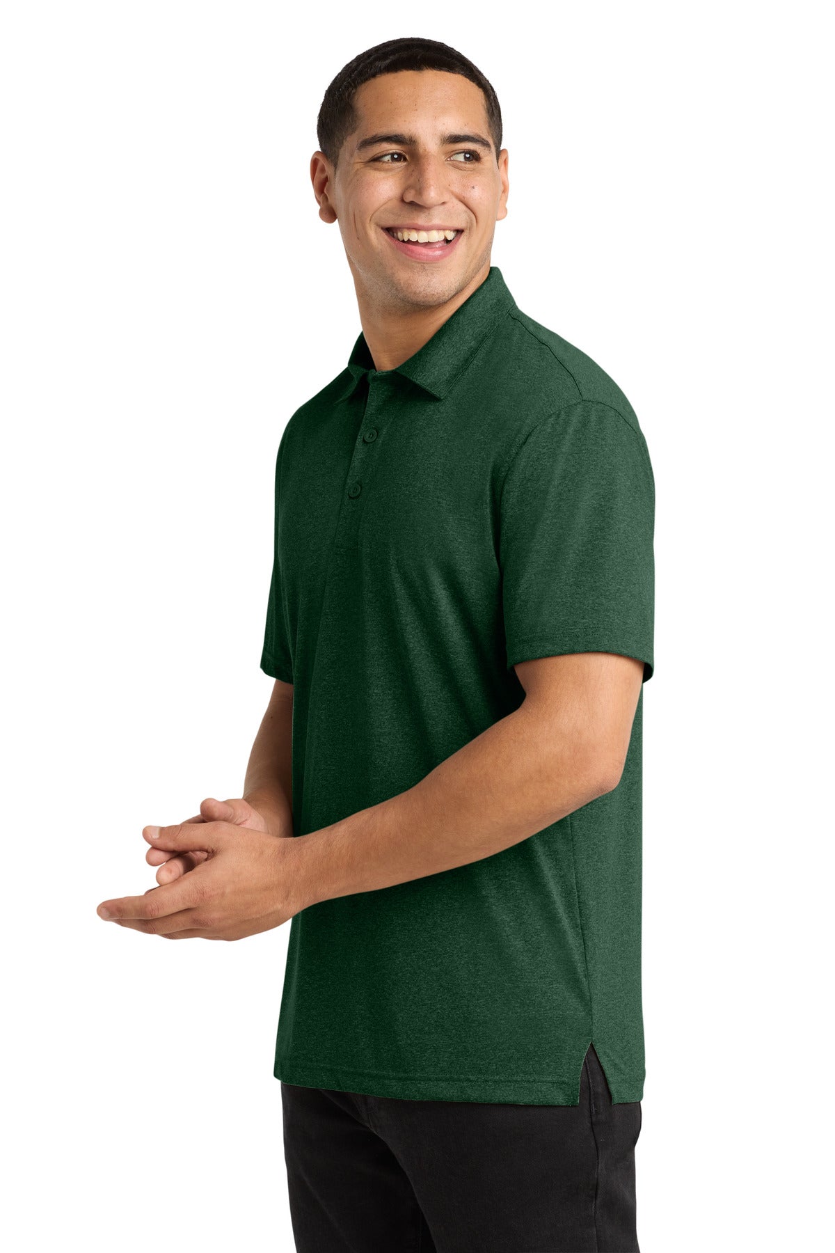 Sport-Tek Heather Contender Polo. ST660 - Forest Green Heather - side