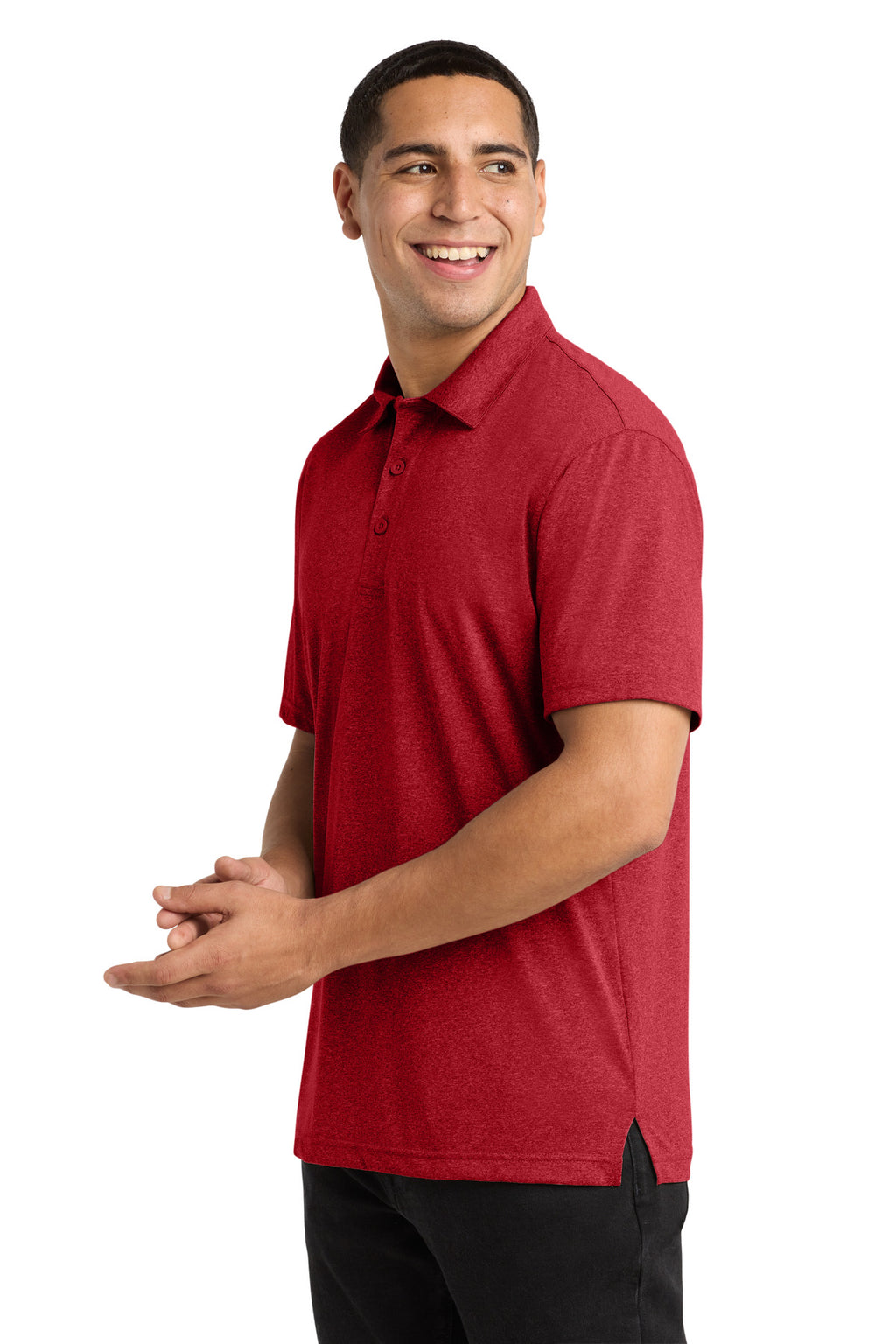Sport-Tek Heather Contender Polo. ST660 - Scarlet Heather - side