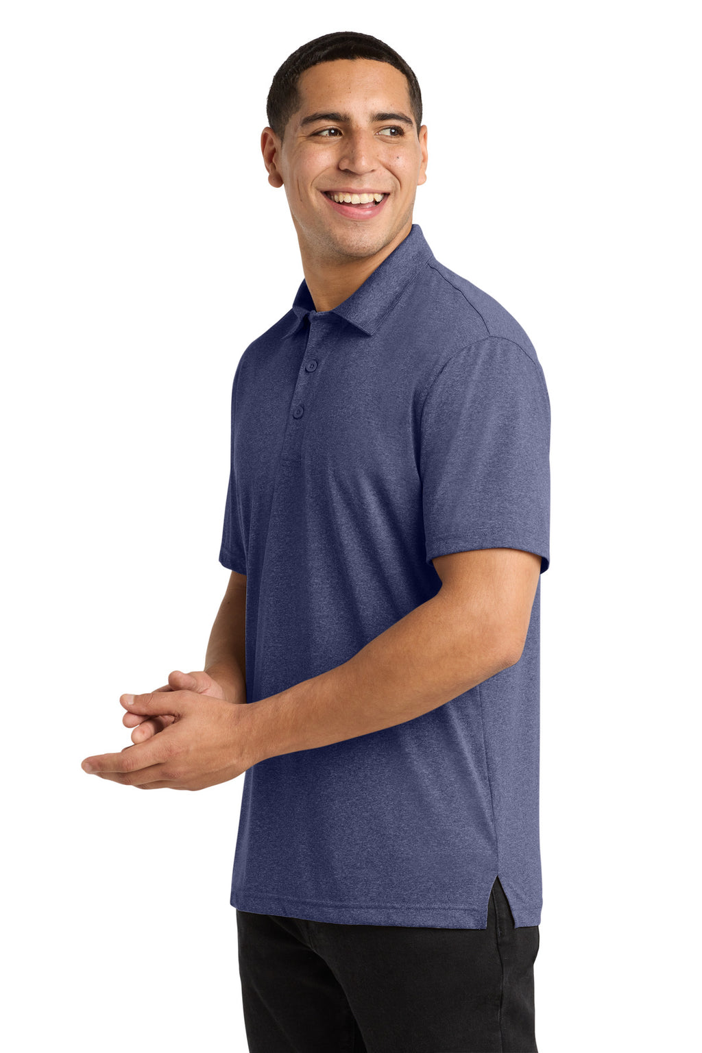 Sport-Tek Heather Contender Polo. ST660 - True Navy Heather - side