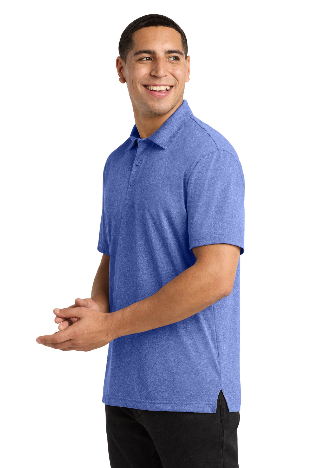 Sport-Tek Heather Contender Polo. ST660 - True Royal Heather - side