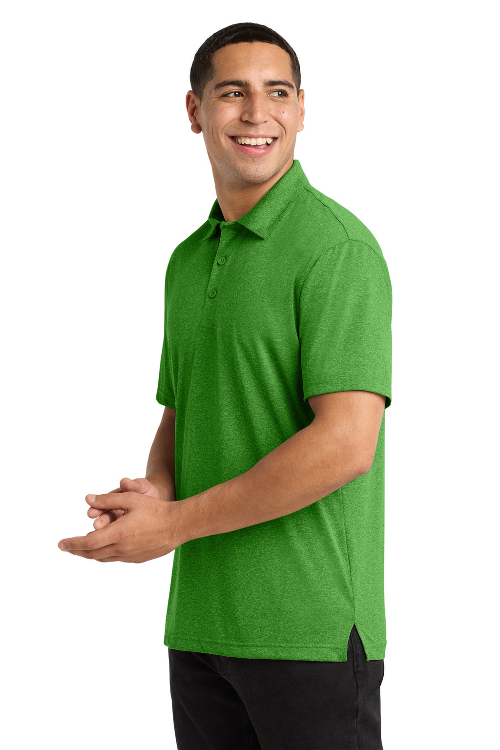 Sport-Tek Heather Contender Polo. ST660 - Turf Green Heather - side
