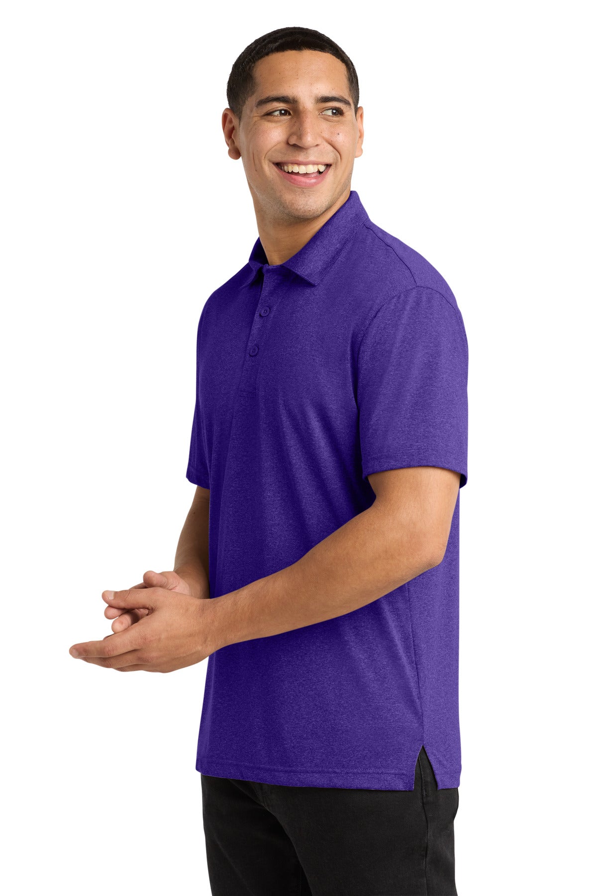 Sport-Tek Heather Contender Polo. ST660 - Varsity Purple Heather - side