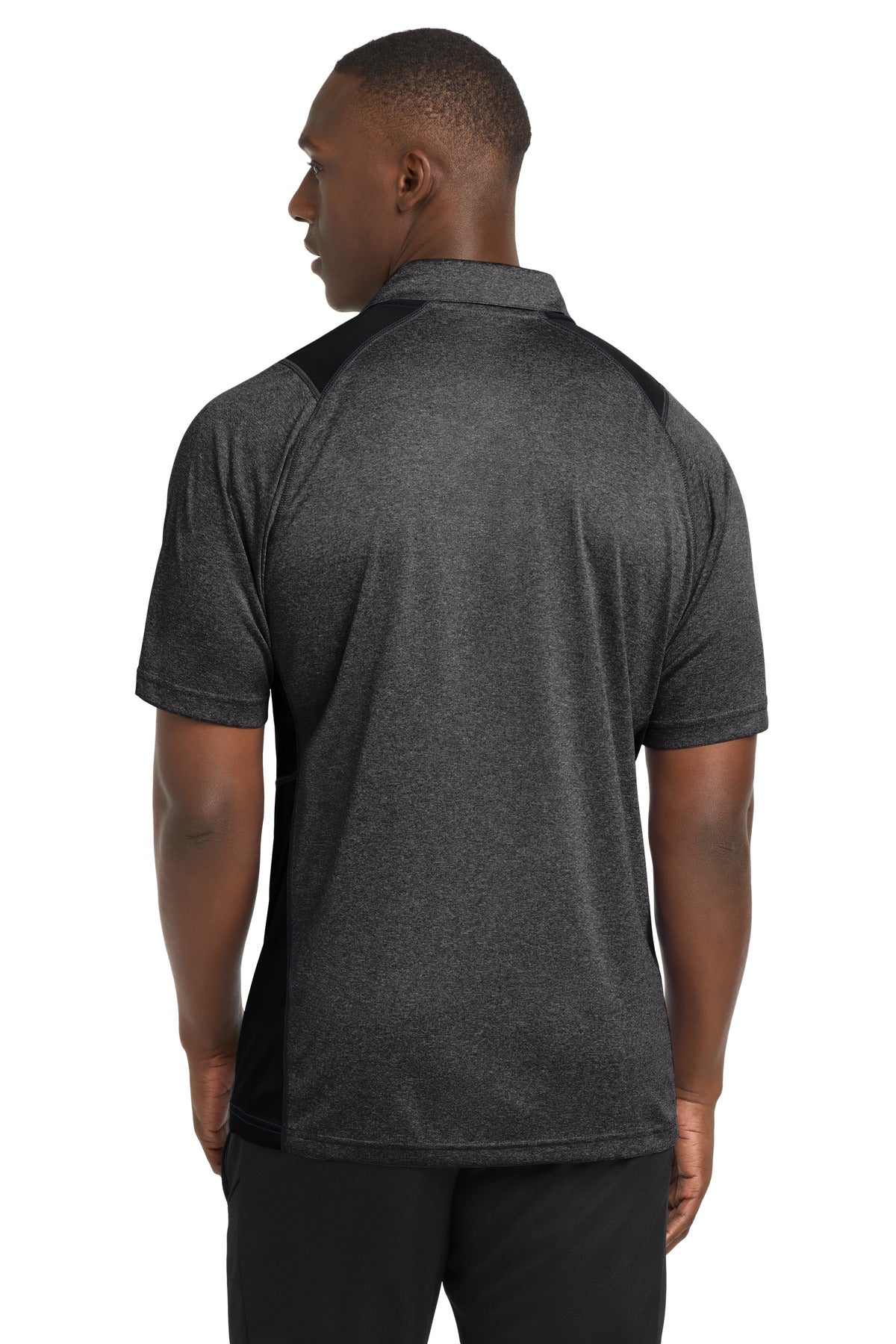 Sport-Tek Heather Colorblock Contender Polo. ST665 - Graphite Heather/ Black - back