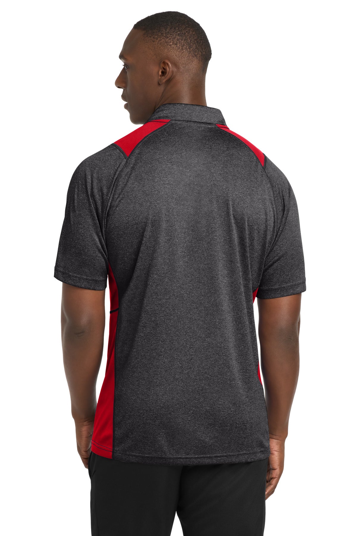 Sport-Tek Heather Colorblock Contender Polo. ST665 - Graphite Heather/ True Red - back