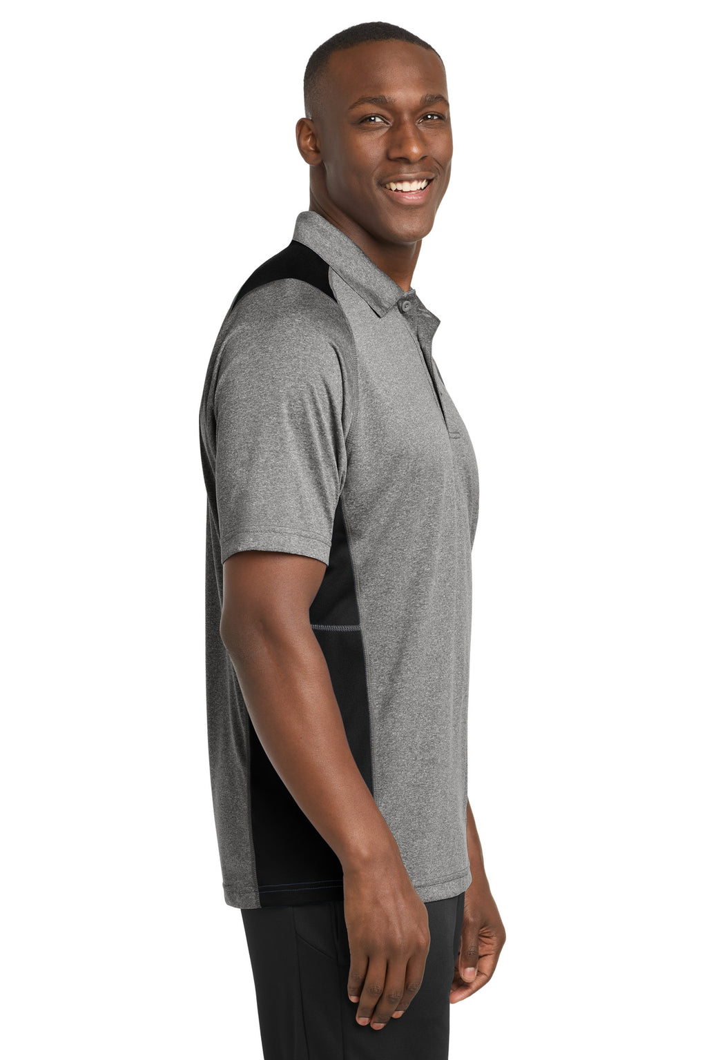 Sport-Tek Heather Colorblock Contender Polo. ST665 - Vintage Heather/ Black - side