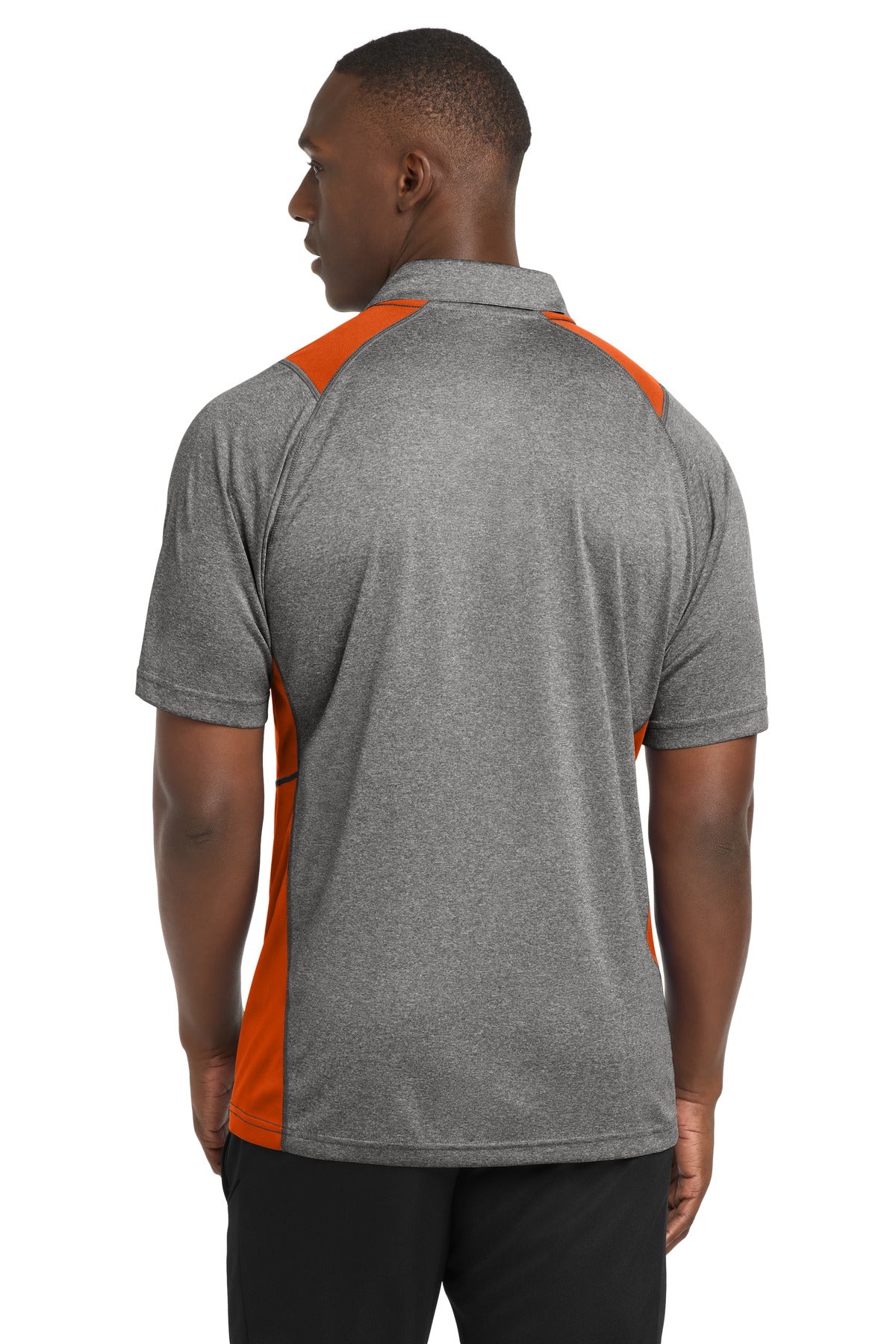 Sport-Tek Heather Colorblock Contender Polo. ST665 - Vintage Heather/ Deep Orange - back