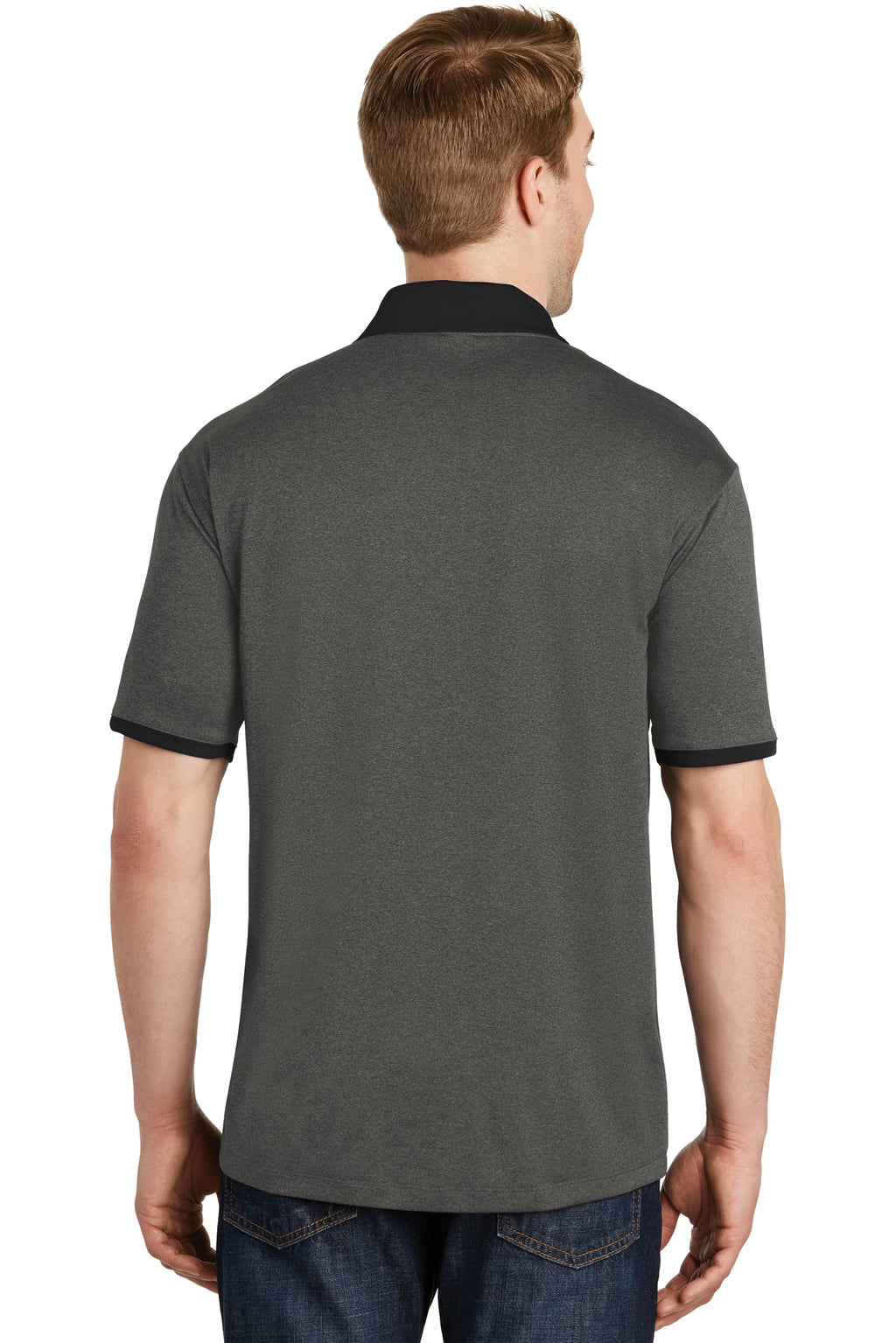 DISCONTINUED Sport-Tek Heather Contender Contrast Polo. ST667 - Graphite Heather/ Black - back