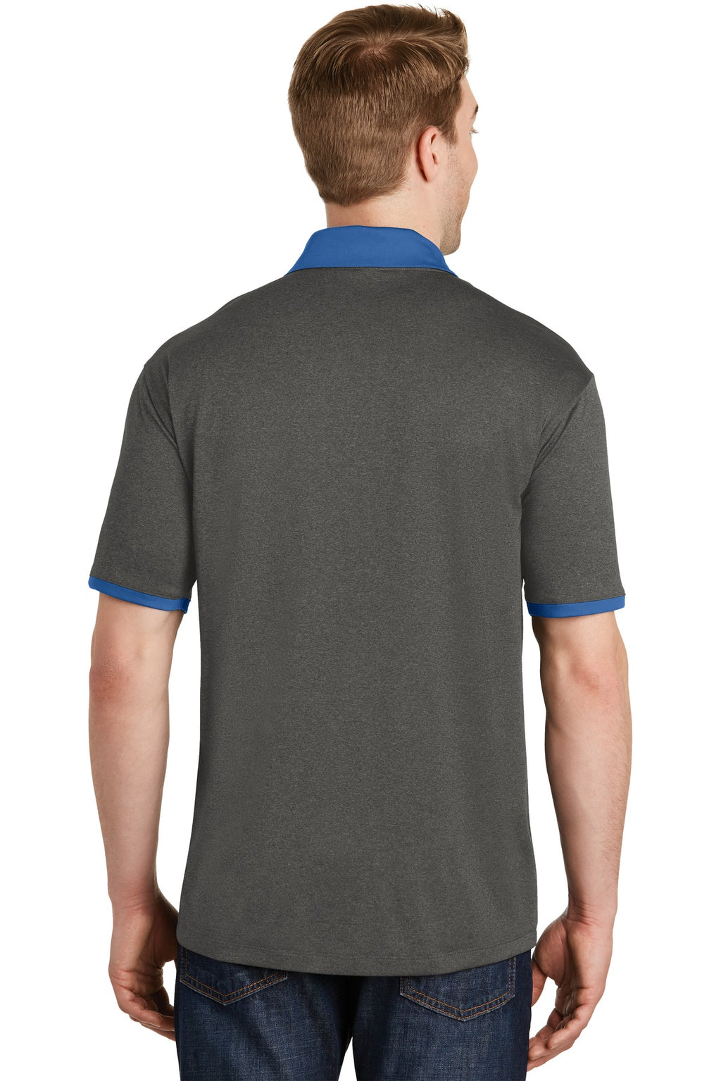 DISCONTINUED Sport-Tek Heather Contender Contrast Polo. ST667 - Graphite Heather/ True Royal - back