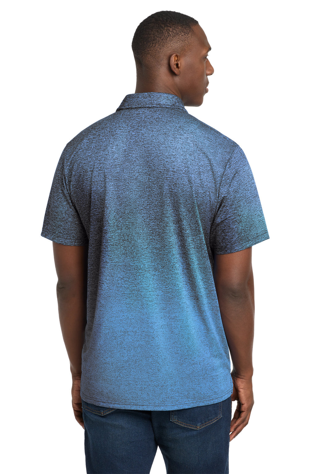 Sport-Tek Ombre Heather Polo. ST671 - Carolina Blue/ True Navy - back