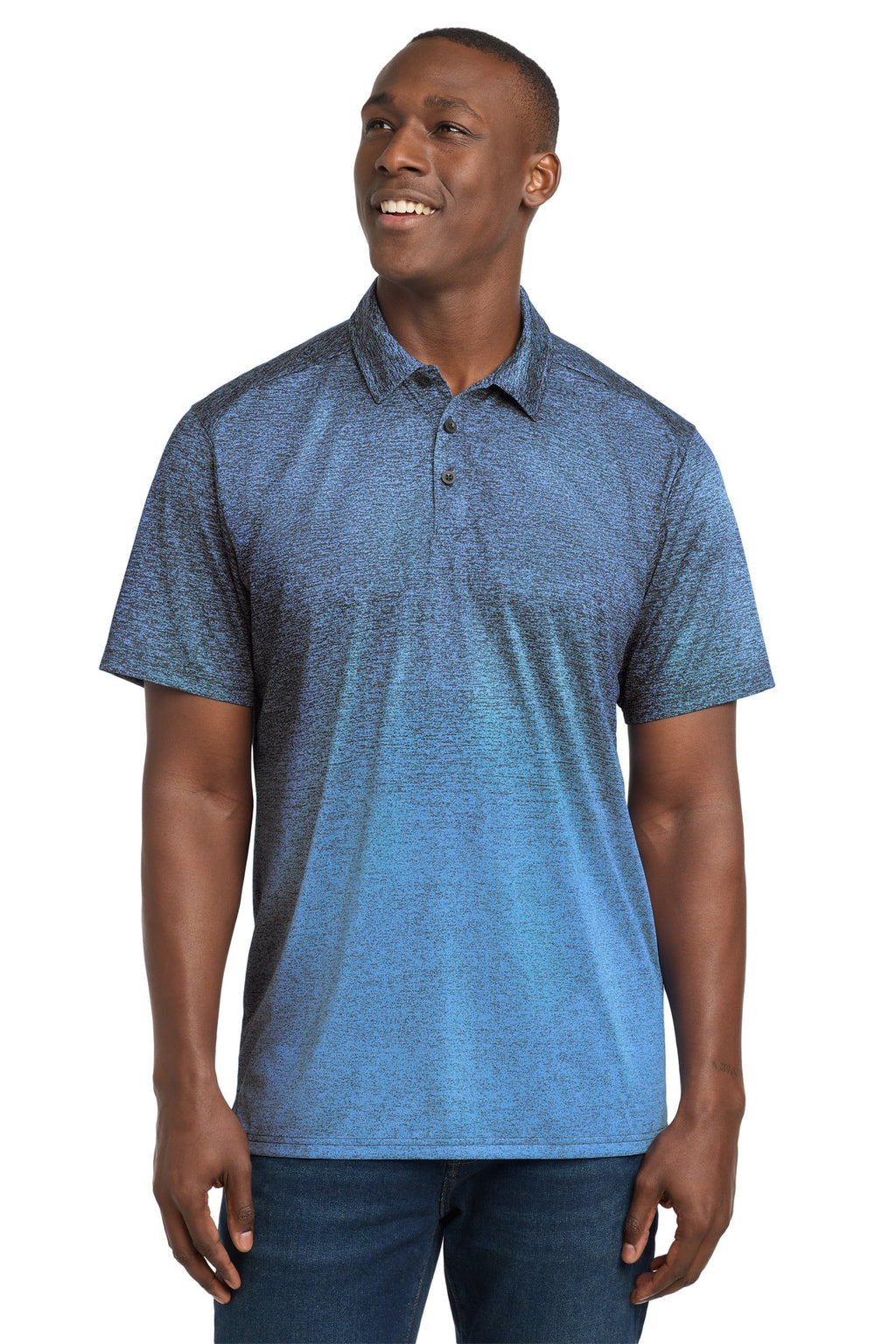 Sport-Tek Ombre Heather Polo. ST671 - Carolina Blue/ True Navy - front