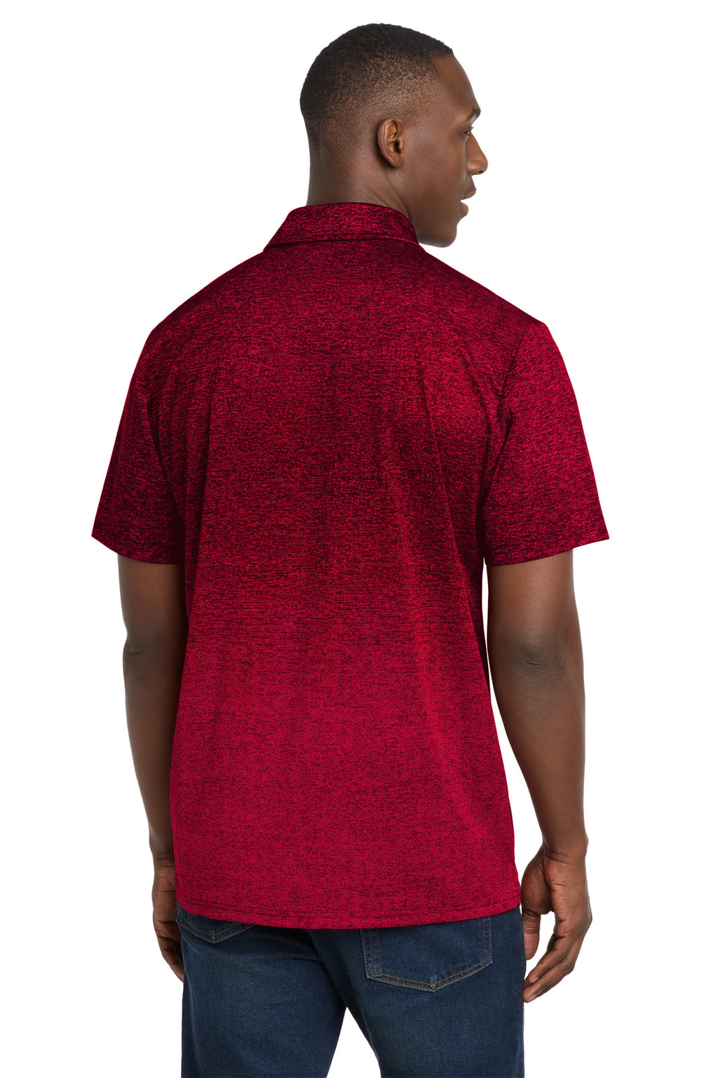 Sport-Tek Ombre Heather Polo. ST671 - Deep Red/ Black - back