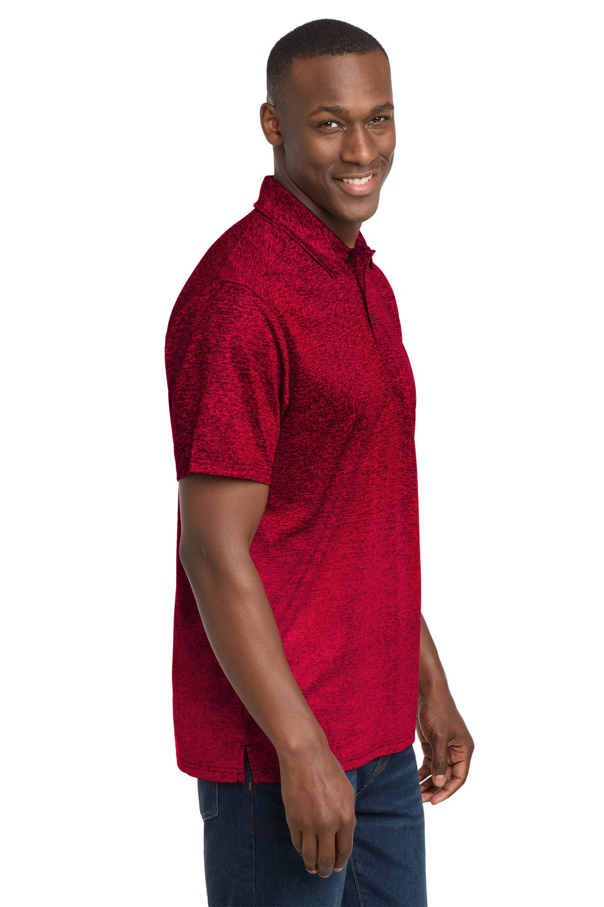Sport-Tek Ombre Heather Polo. ST671 - Deep Red/ Black - side
