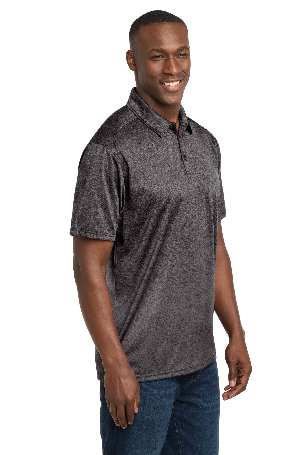 Sport-Tek Ombre Heather Polo. ST671 - Iron Grey/ Black - side