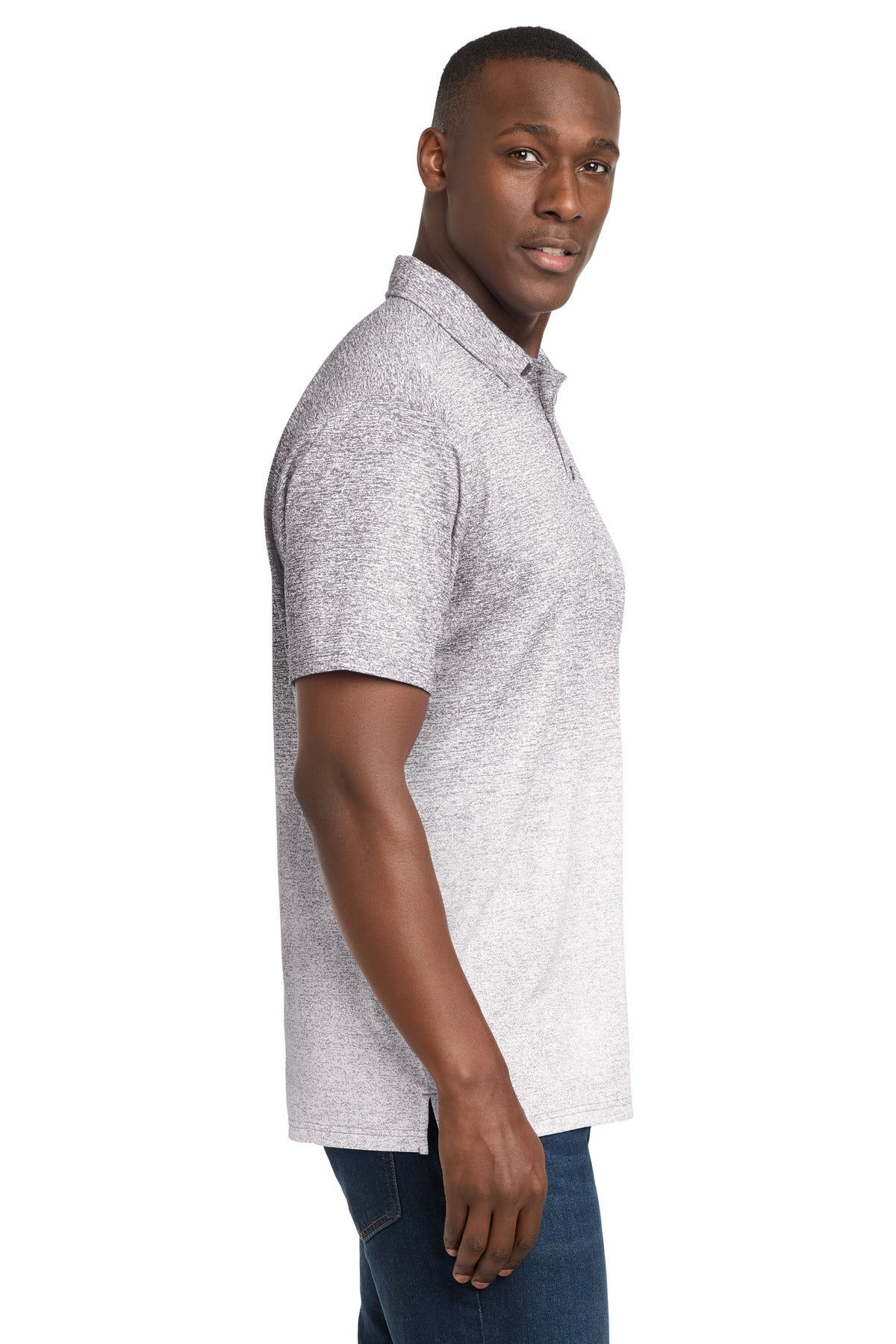 Sport-Tek Ombre Heather Polo. ST671 - White/ Graphite - side