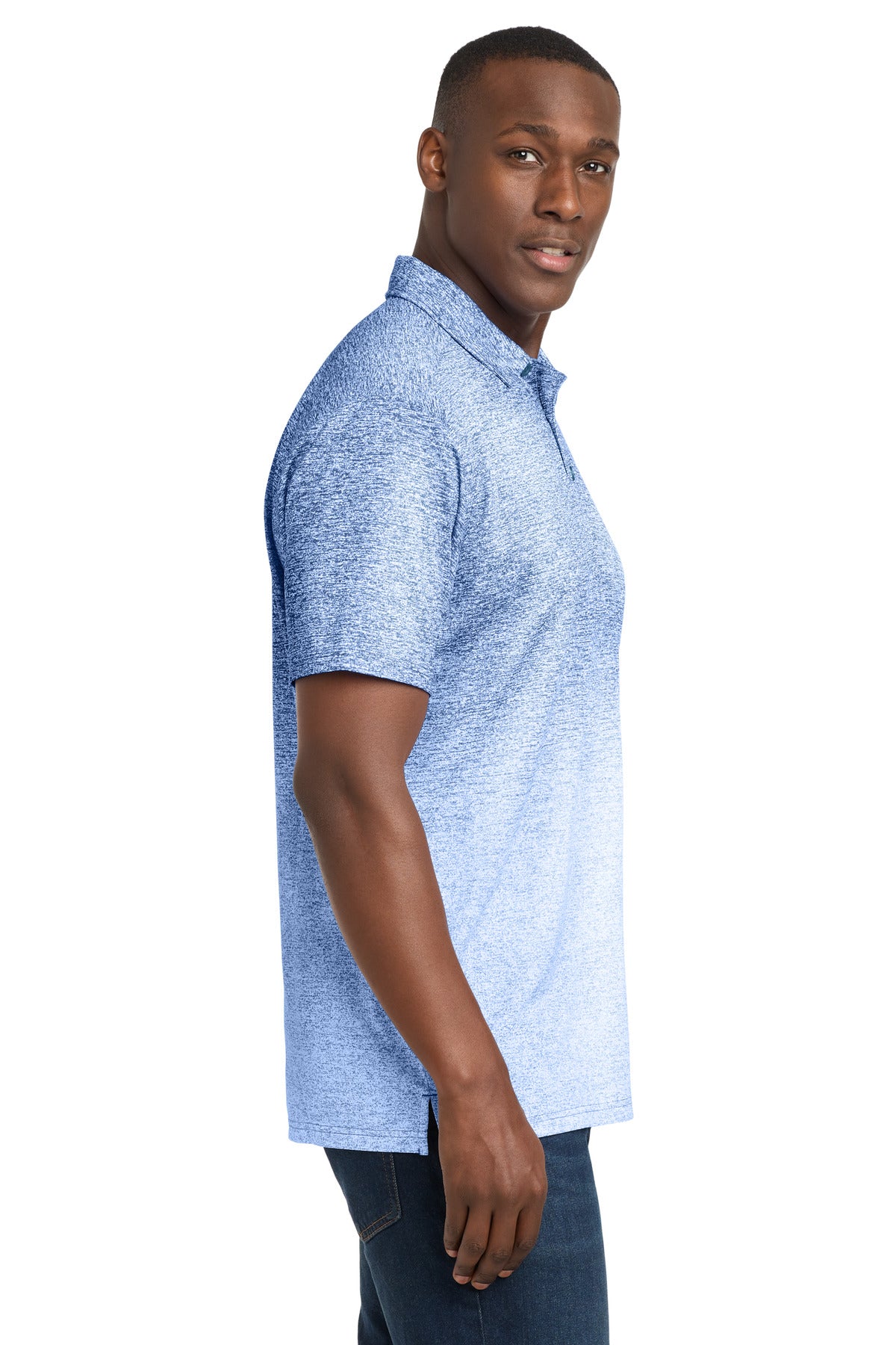 Sport-Tek Ombre Heather Polo. ST671 - White/ True Royal - side