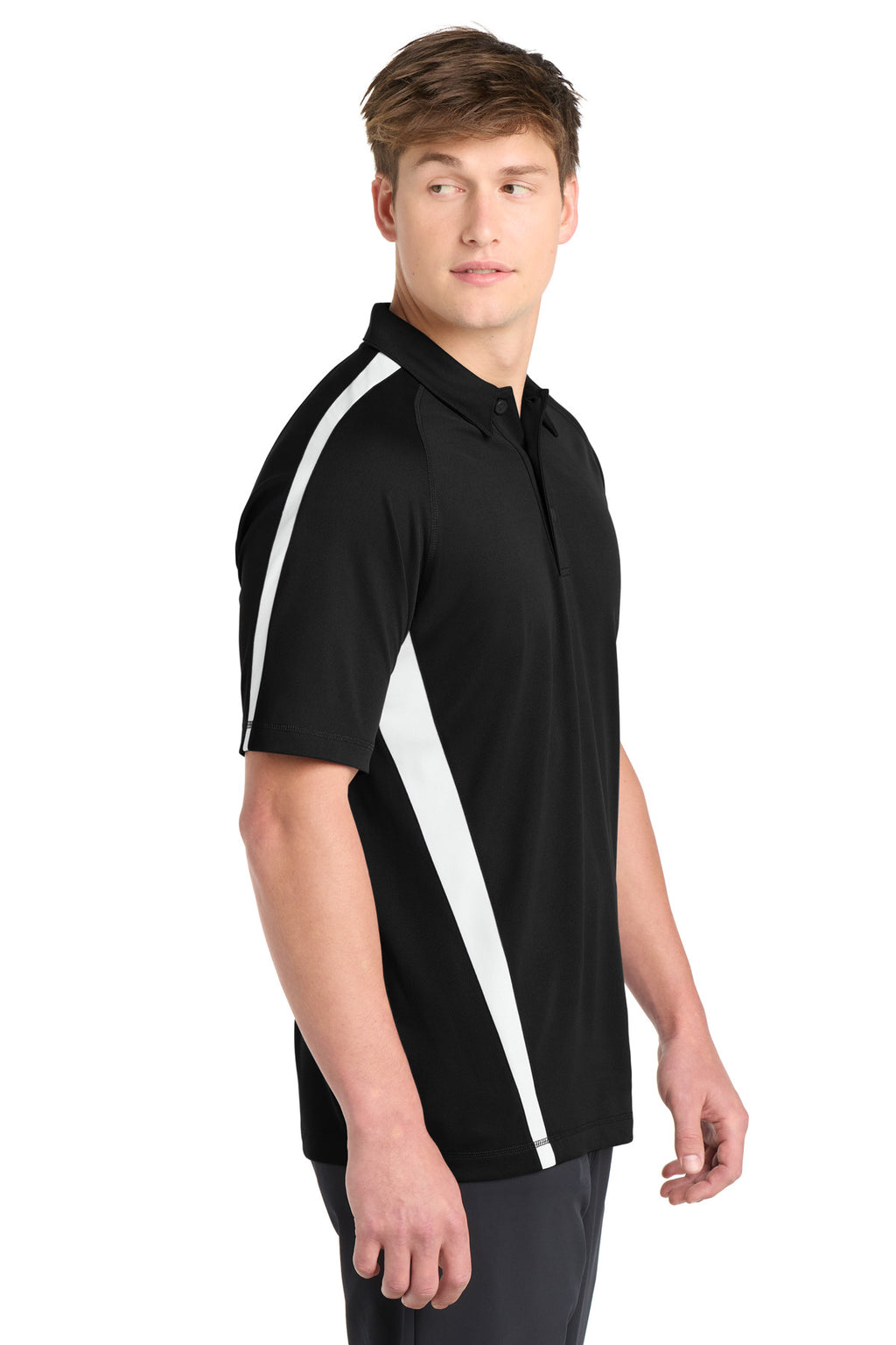 Sport-Tek PosiCharge Micro-Mesh Colorblock Polo. ST685 - Black/ White - side