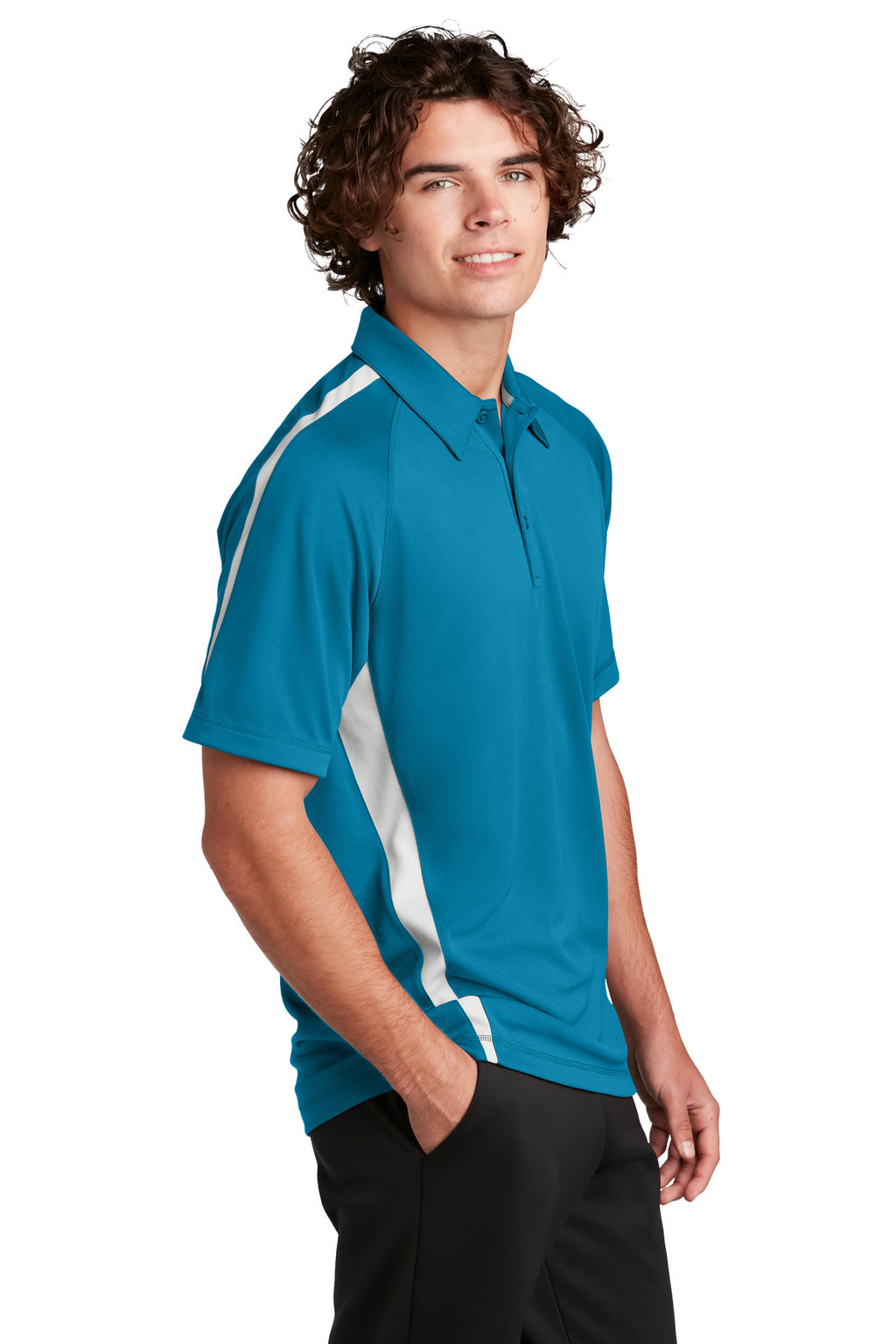 Sport-Tek PosiCharge Micro-Mesh Colorblock Polo. ST685 - Blue Wake/ White - side