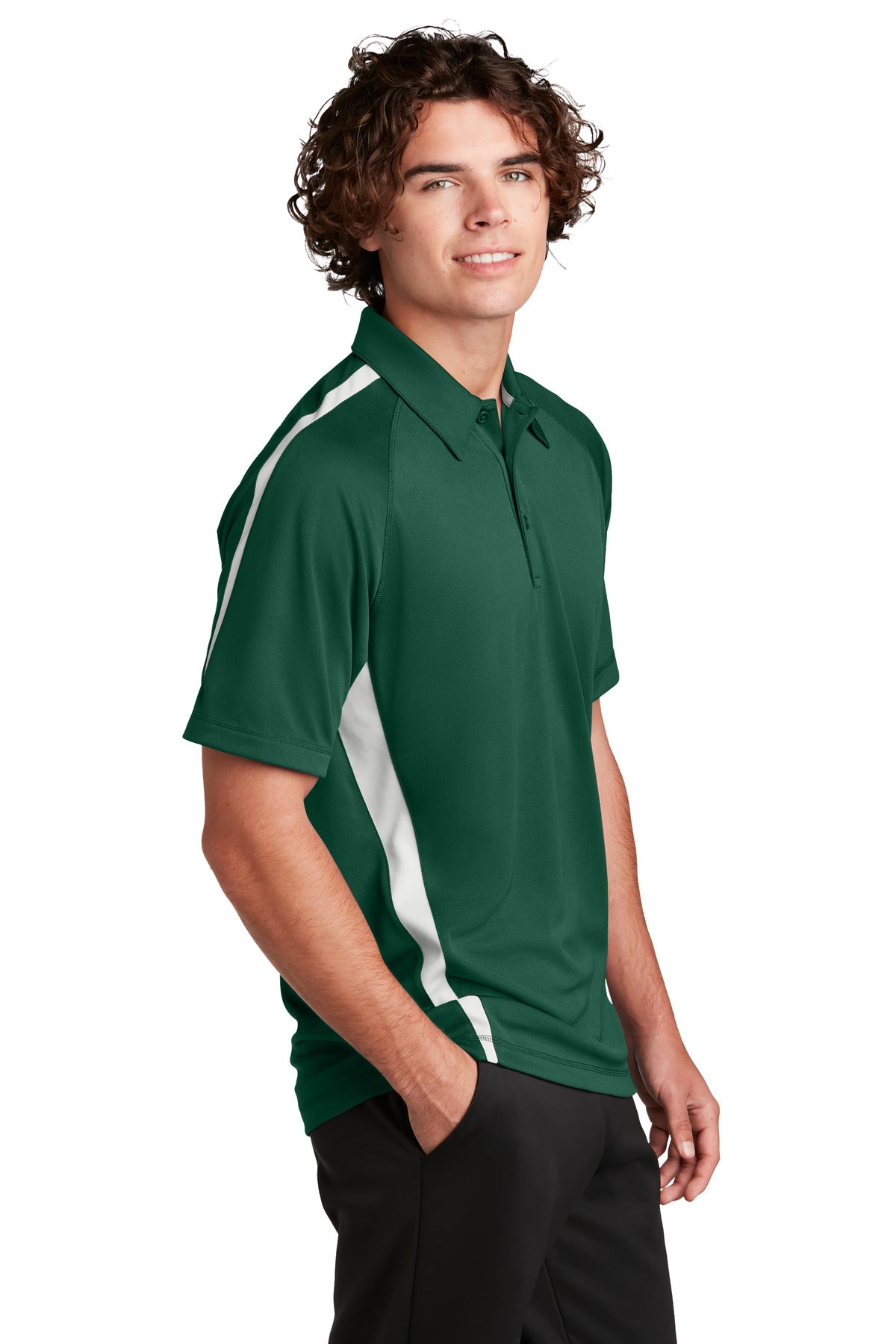 Sport-Tek PosiCharge Micro-Mesh Colorblock Polo. ST685 - Forest Green/ White - side