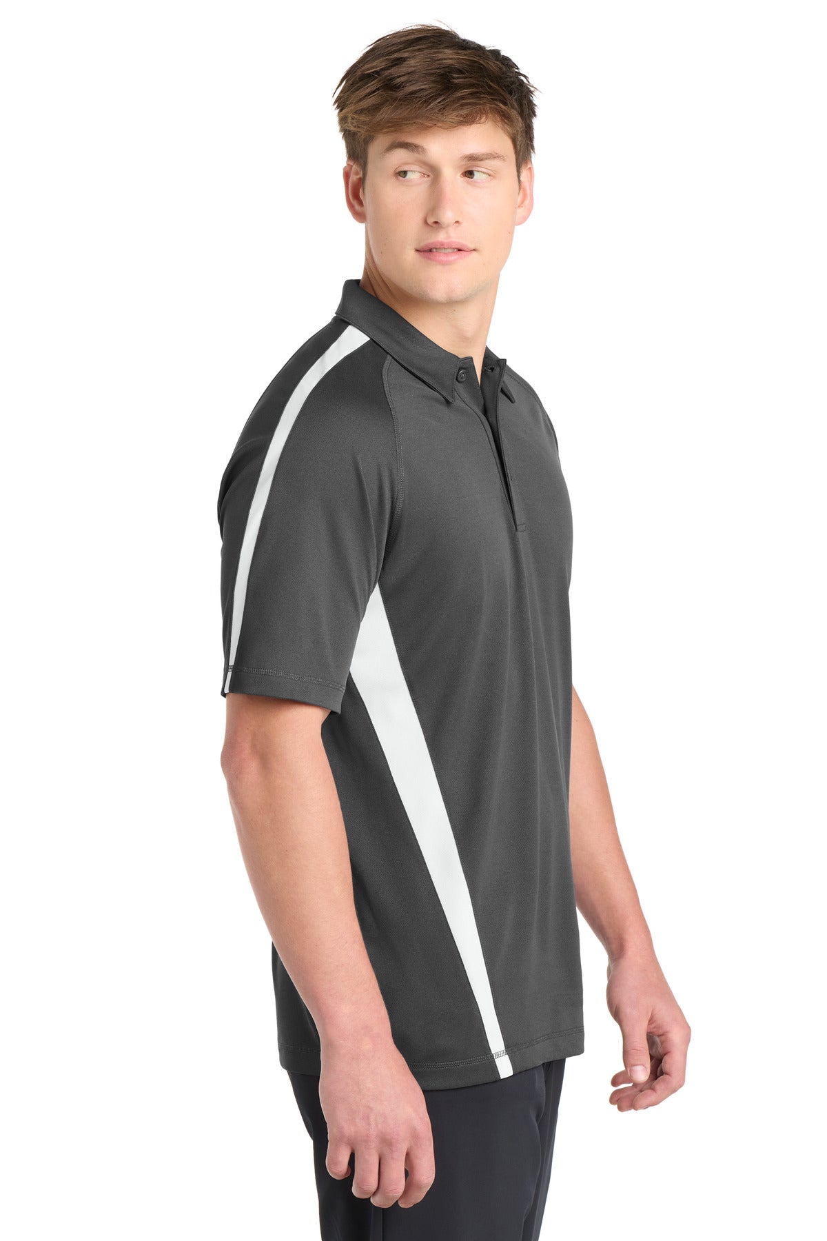 Sport-Tek PosiCharge Micro-Mesh Colorblock Polo. ST685 - Iron Grey/ White - side