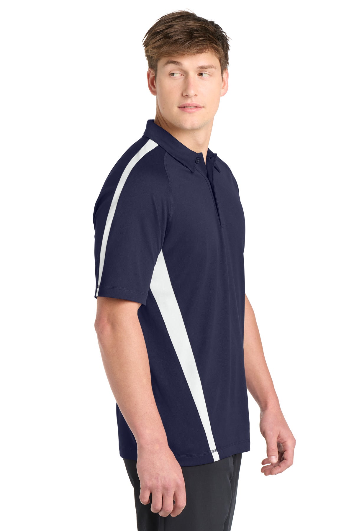 Sport-Tek PosiCharge Micro-Mesh Colorblock Polo. ST685 - True Navy/ White - side