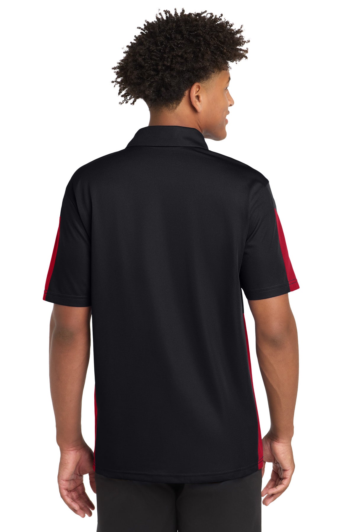 DISCONTINUED Sport-Tek PosiCharge Active Textured Colorblock Polo. ST695 - Black/ True Red - back