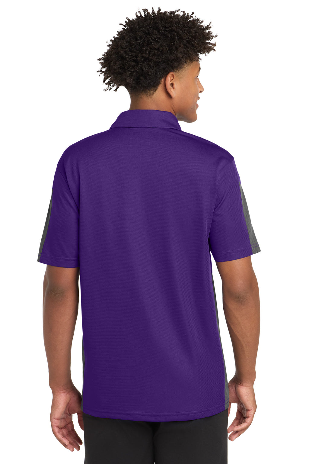 DISCONTINUED Sport-Tek PosiCharge Active Textured Colorblock Polo. ST695 - Purple/ Grey - back