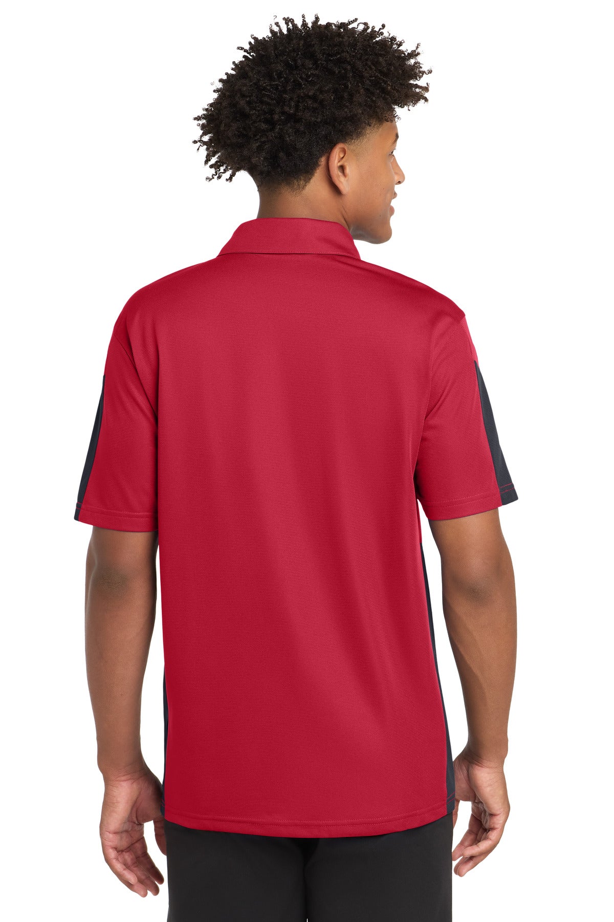 DISCONTINUED Sport-Tek PosiCharge Active Textured Colorblock Polo. ST695 - True Red/ Grey - back