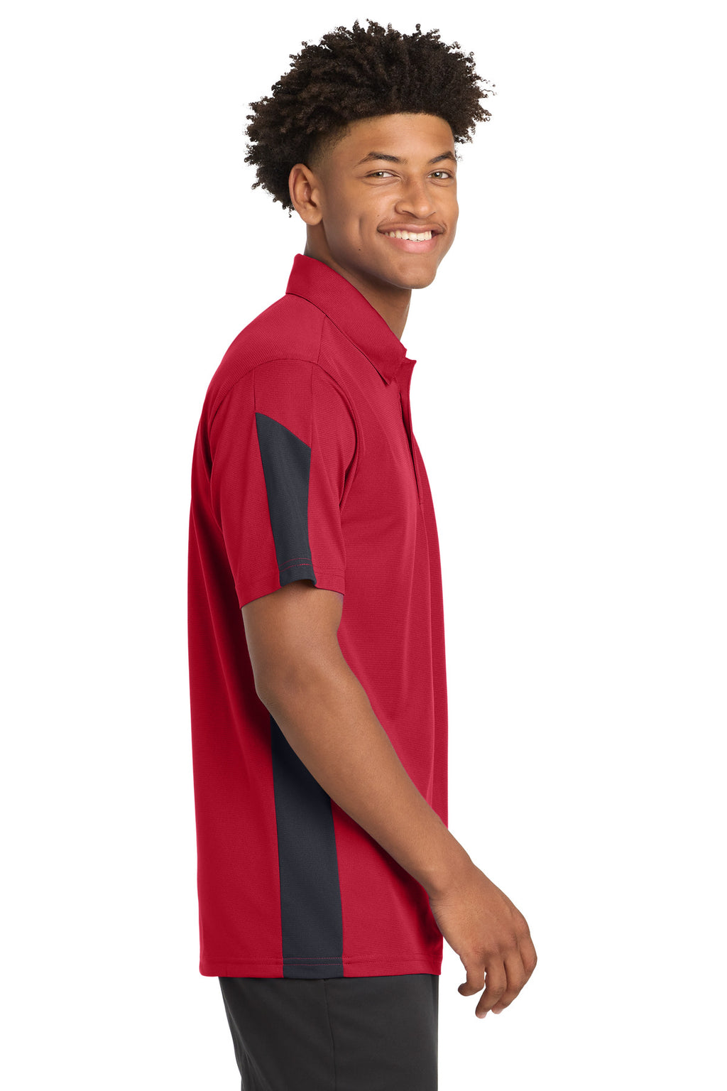 DISCONTINUED Sport-Tek PosiCharge Active Textured Colorblock Polo. ST695 - True Red/ Grey - side
