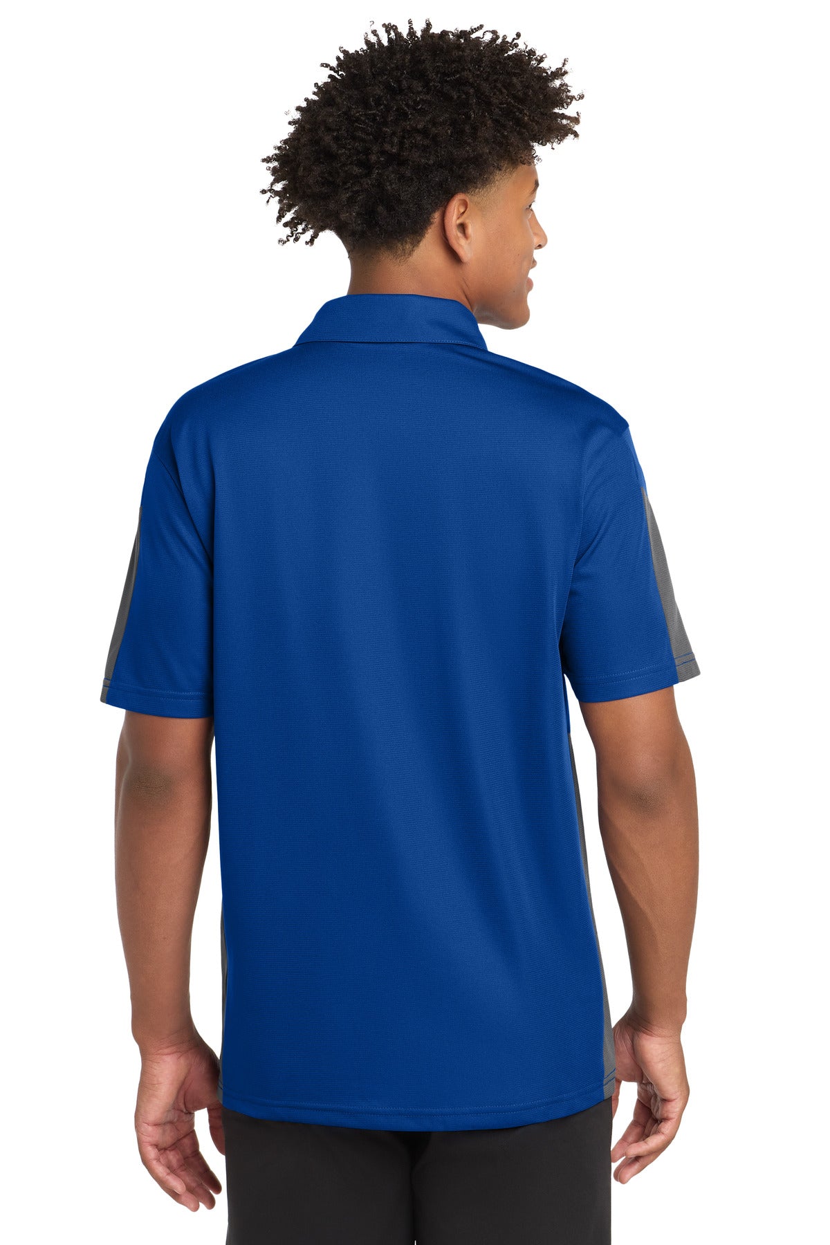 DISCONTINUED Sport-Tek PosiCharge Active Textured Colorblock Polo. ST695 - True Royal/ Grey - back