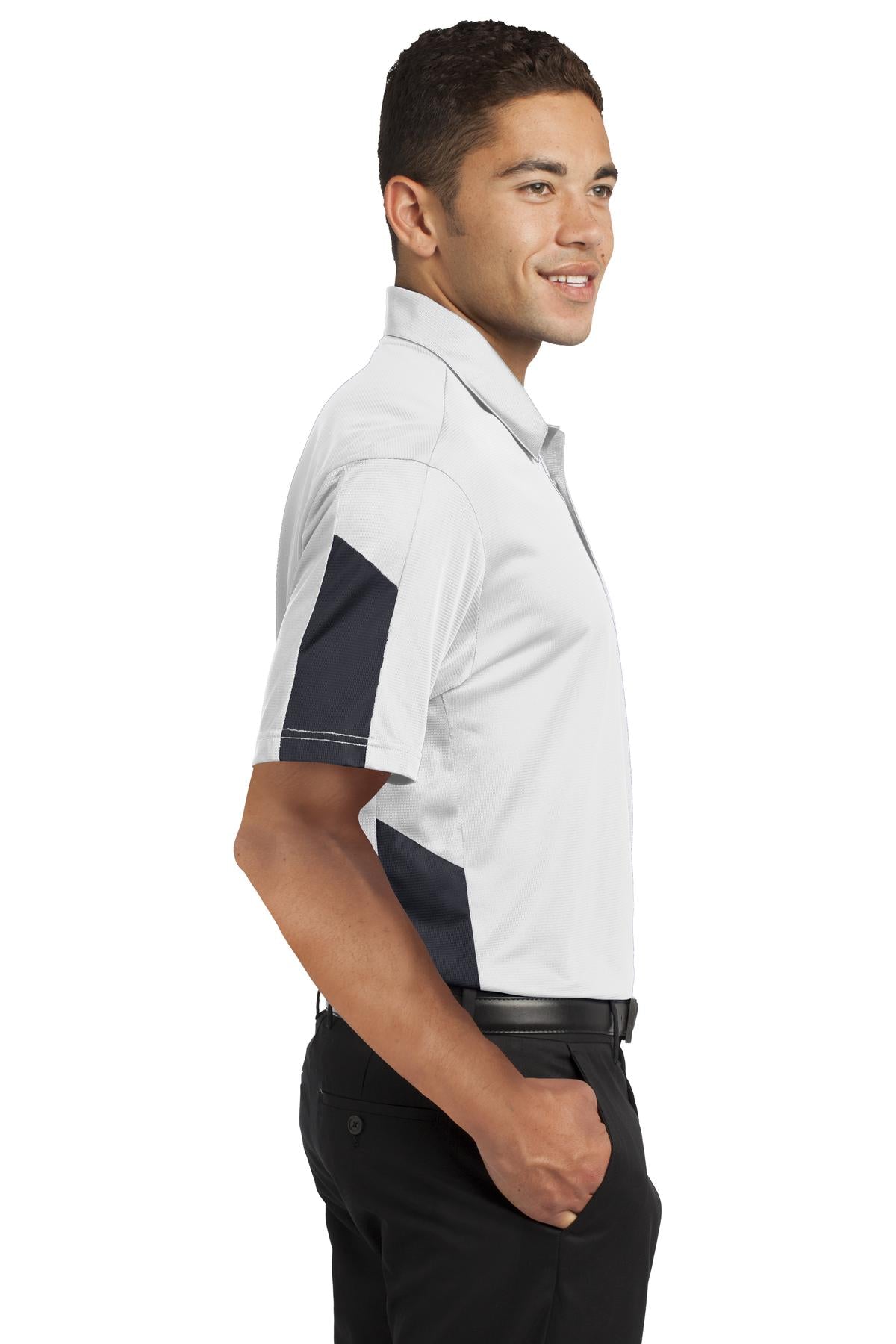 DISCONTINUED Sport-Tek PosiCharge Active Textured Colorblock Polo. ST695 - White/ Grey - side