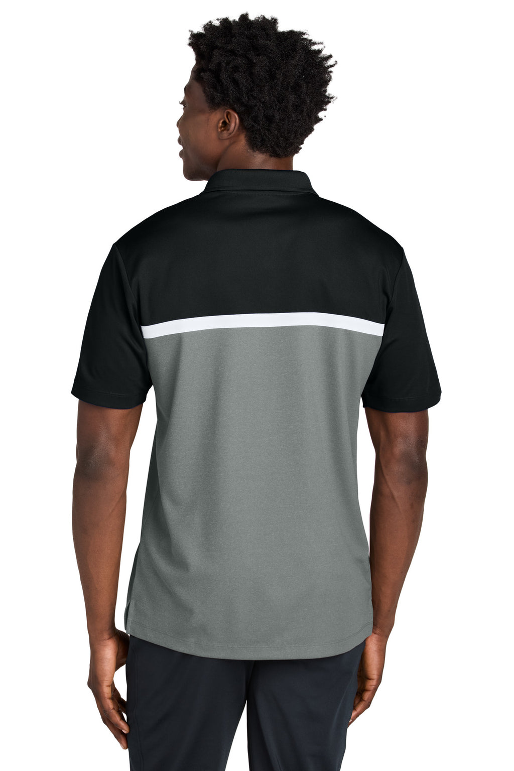 Sport-Tek UV Micropique Colorblock Polo ST741 - Black/ Grey Concrete Heather/ White - back