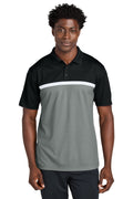 Sport-Tek UV Micropique Colorblock Polo ST741 - Black/ Grey Concrete Heather/ White - front