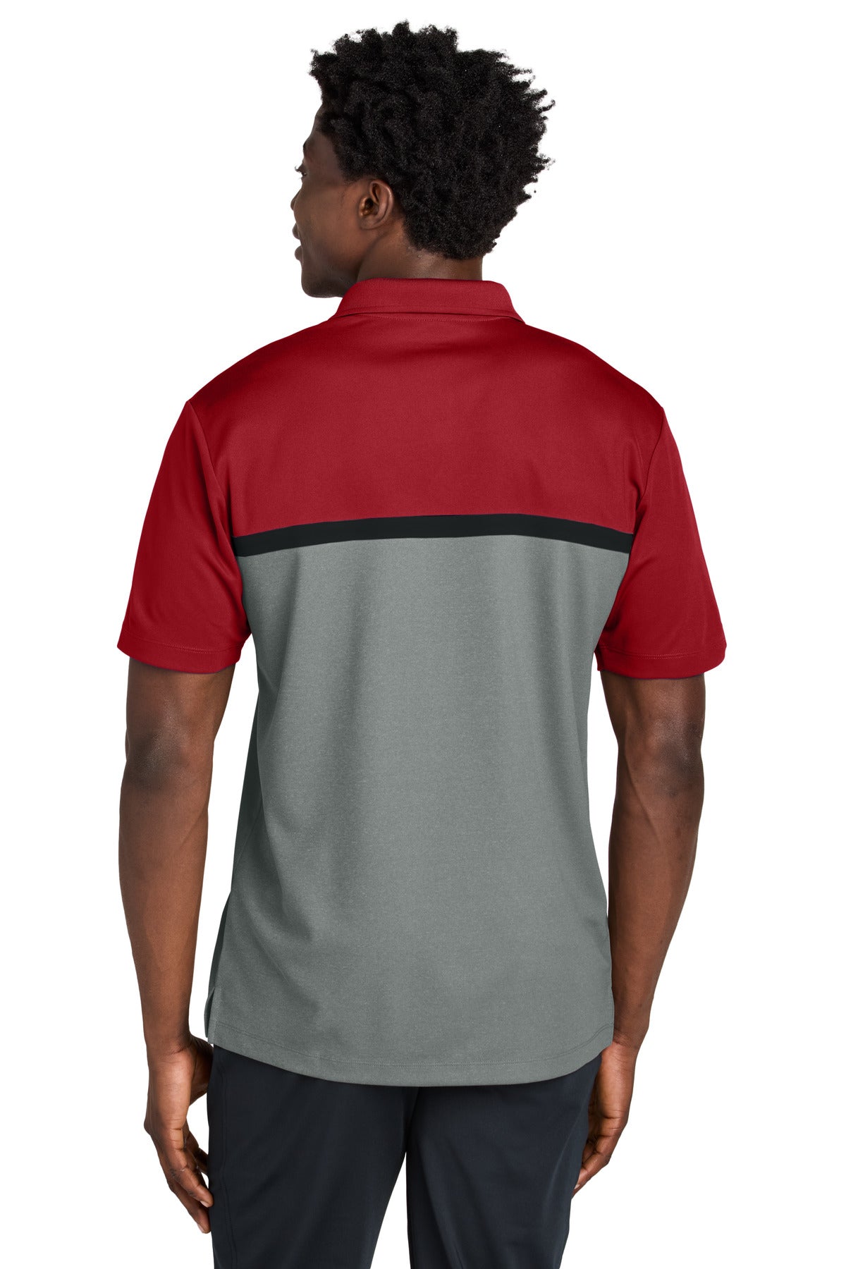 Sport-Tek UV Micropique Colorblock Polo ST741 - Deep Red/ Grey Concrete Heather/ Black - back