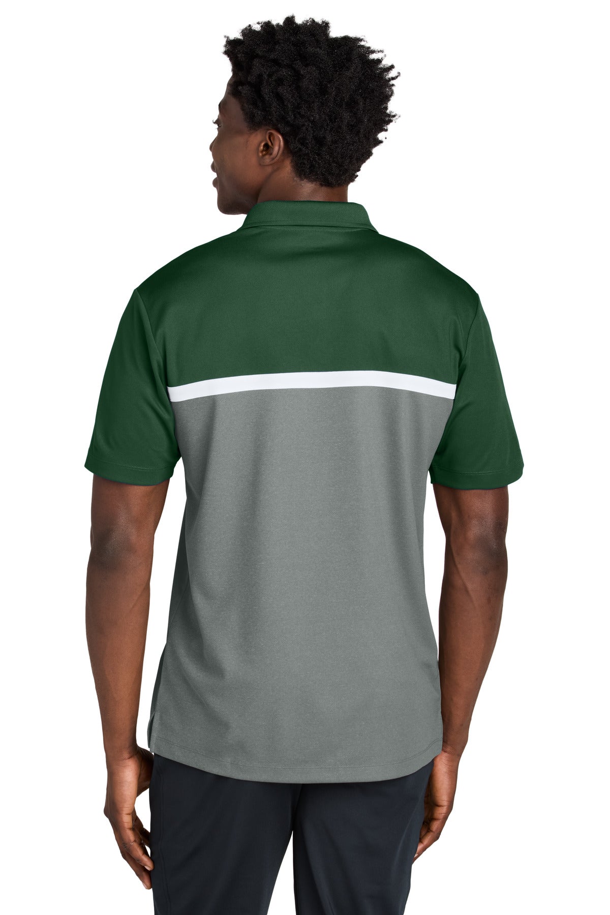 Sport-Tek UV Micropique Colorblock Polo ST741 - Forest Green/ Grey Concrete Heather/ White - back
