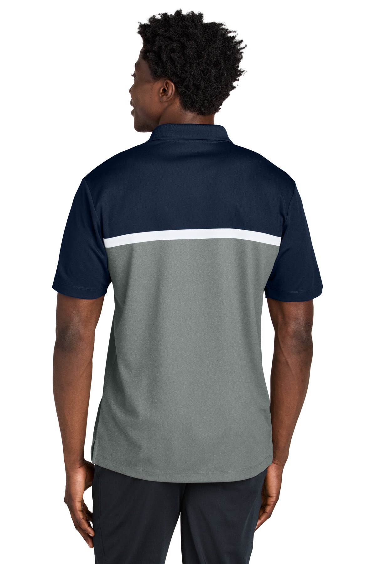 Sport-Tek UV Micropique Colorblock Polo ST741 - True Navy/ Grey Concrete Heather/ White - back