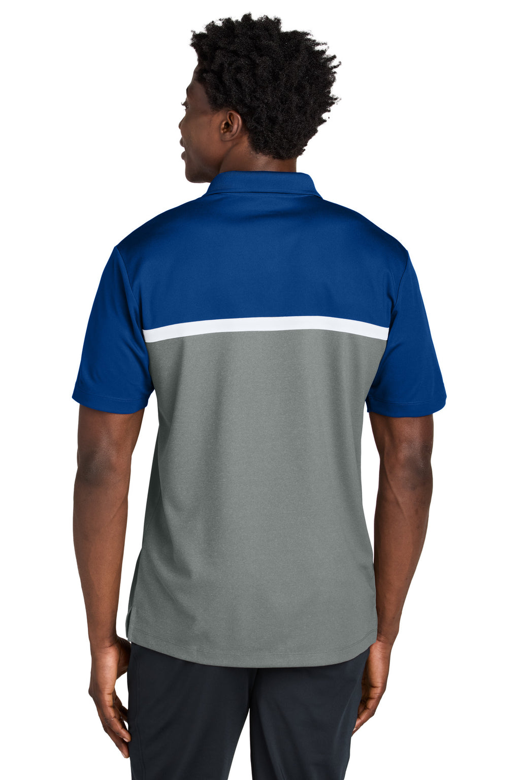 Sport-Tek UV Micropique Colorblock Polo ST741 - True Royal/ Grey Concrete Heather/ White - back
